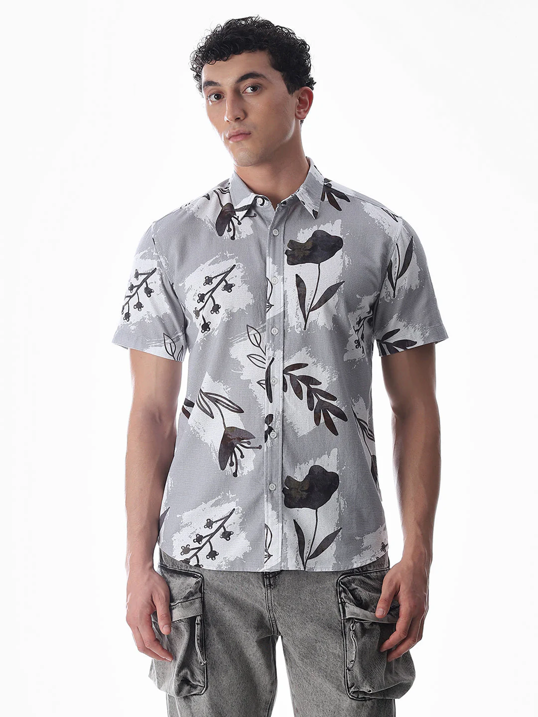 Grey Comfort Fit Printed Shirt - Image 2