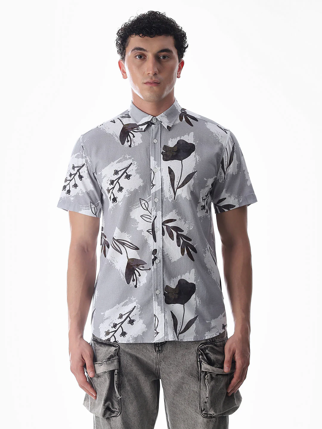 Grey Comfort Fit Printed Shirt - Image 8