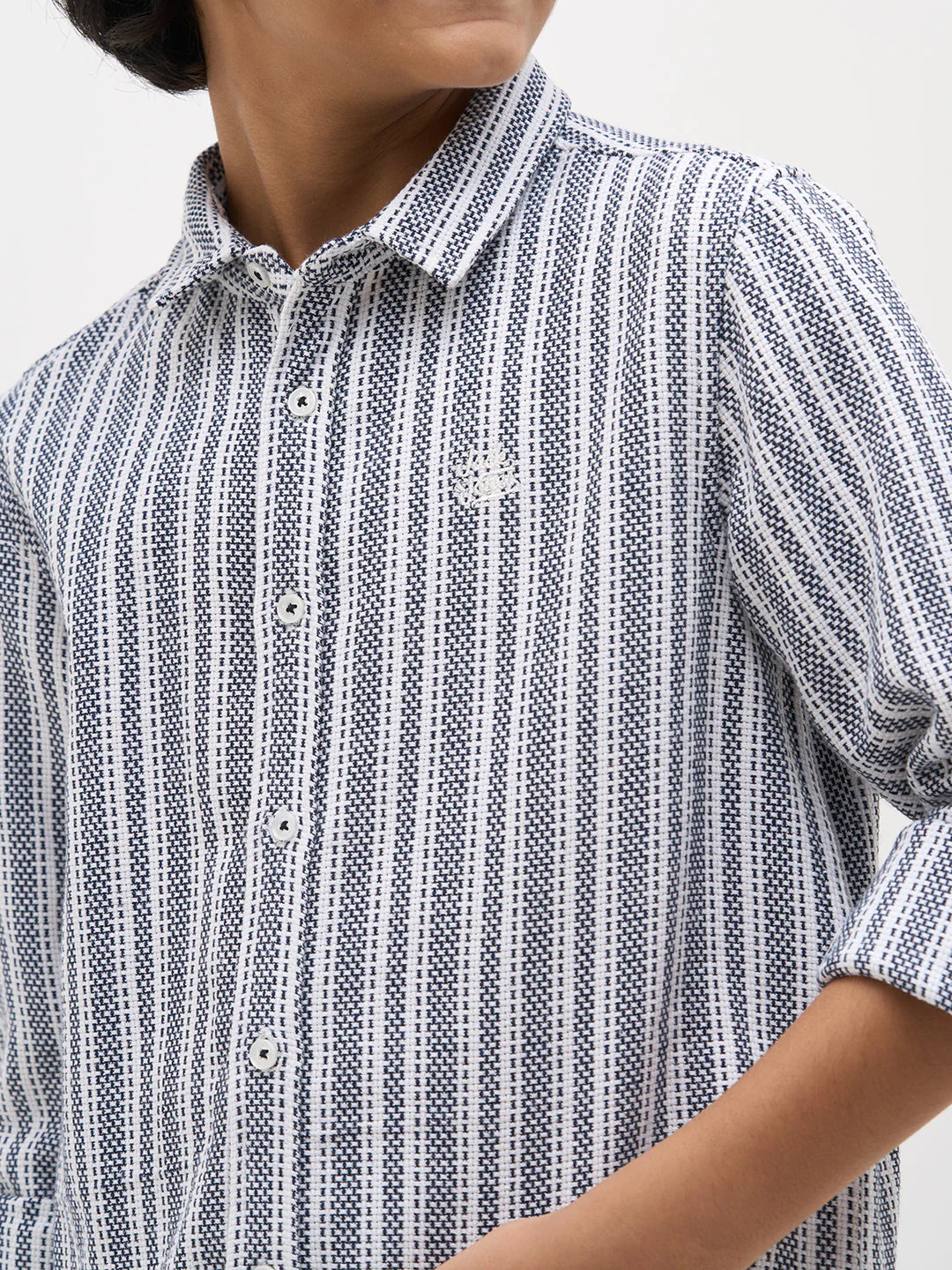 White Jacquard Striped Shirt - Image 6