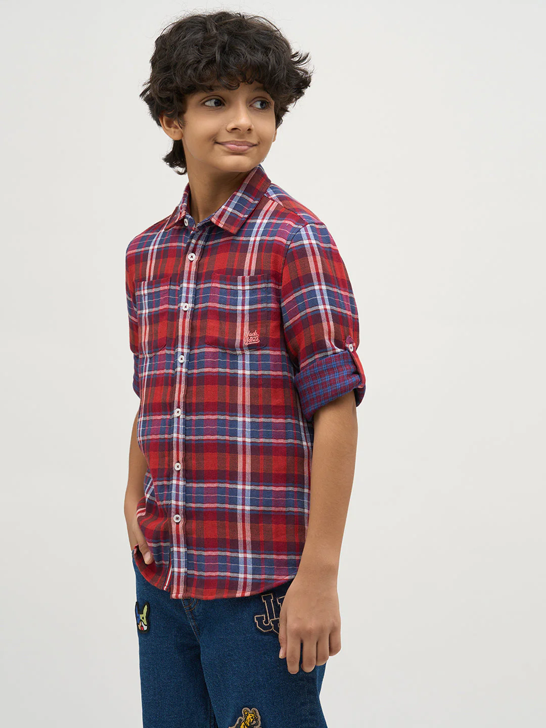 Boys Check Red Cotton Shirt - Image 3