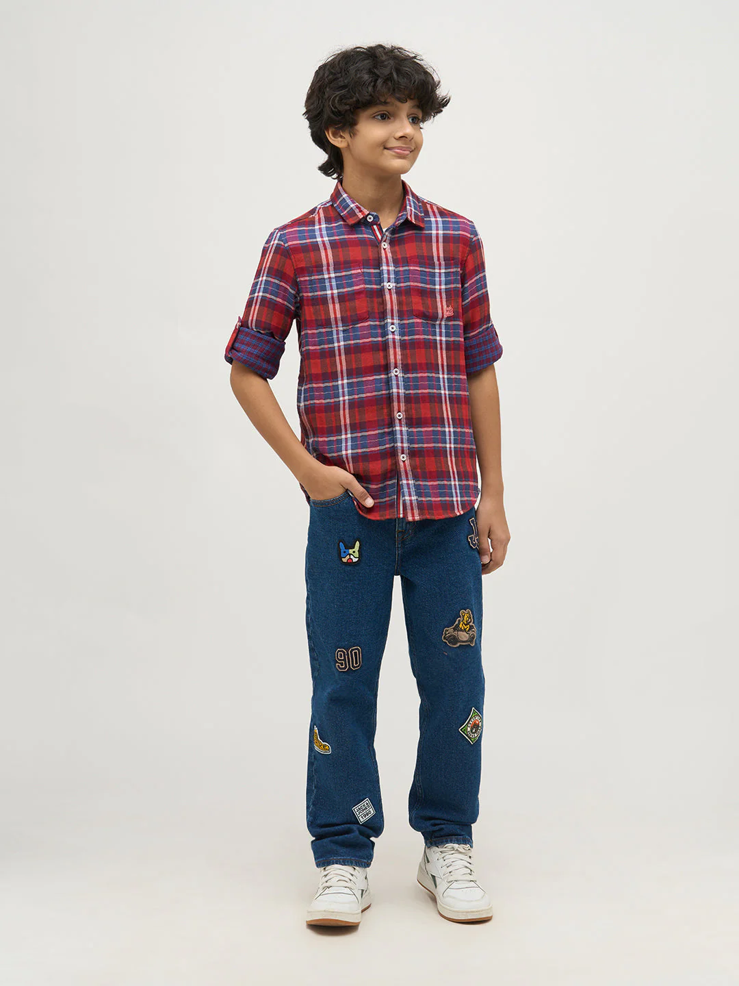 Boys Check Red Cotton Shirt - Image 5