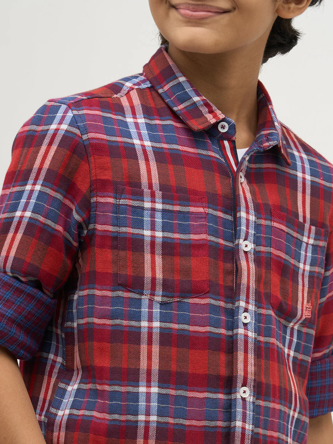 Boys Check Red Cotton Shirt - Image 6