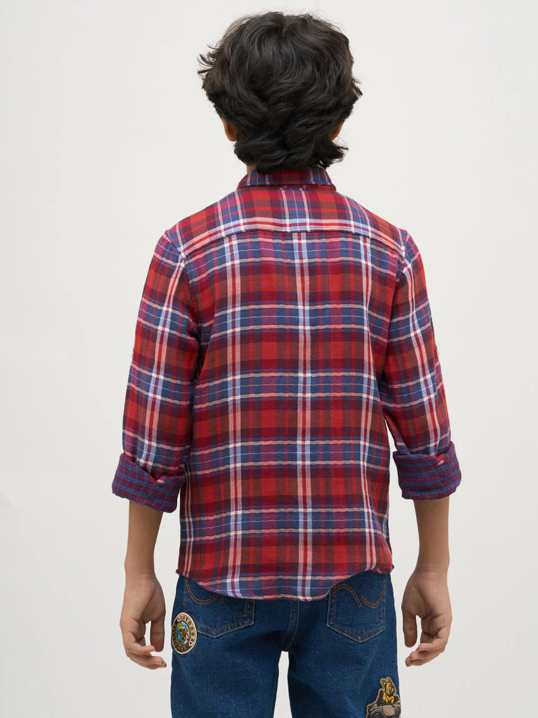 Boys Check Red Cotton Shirt - Image 9