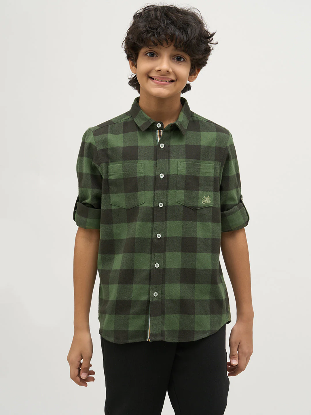 Boys Regular Fit Check Shirt - Green - Image 2