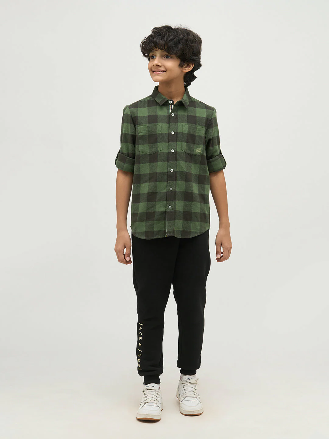 Boys Regular Fit Check Shirt - Green - Image 5