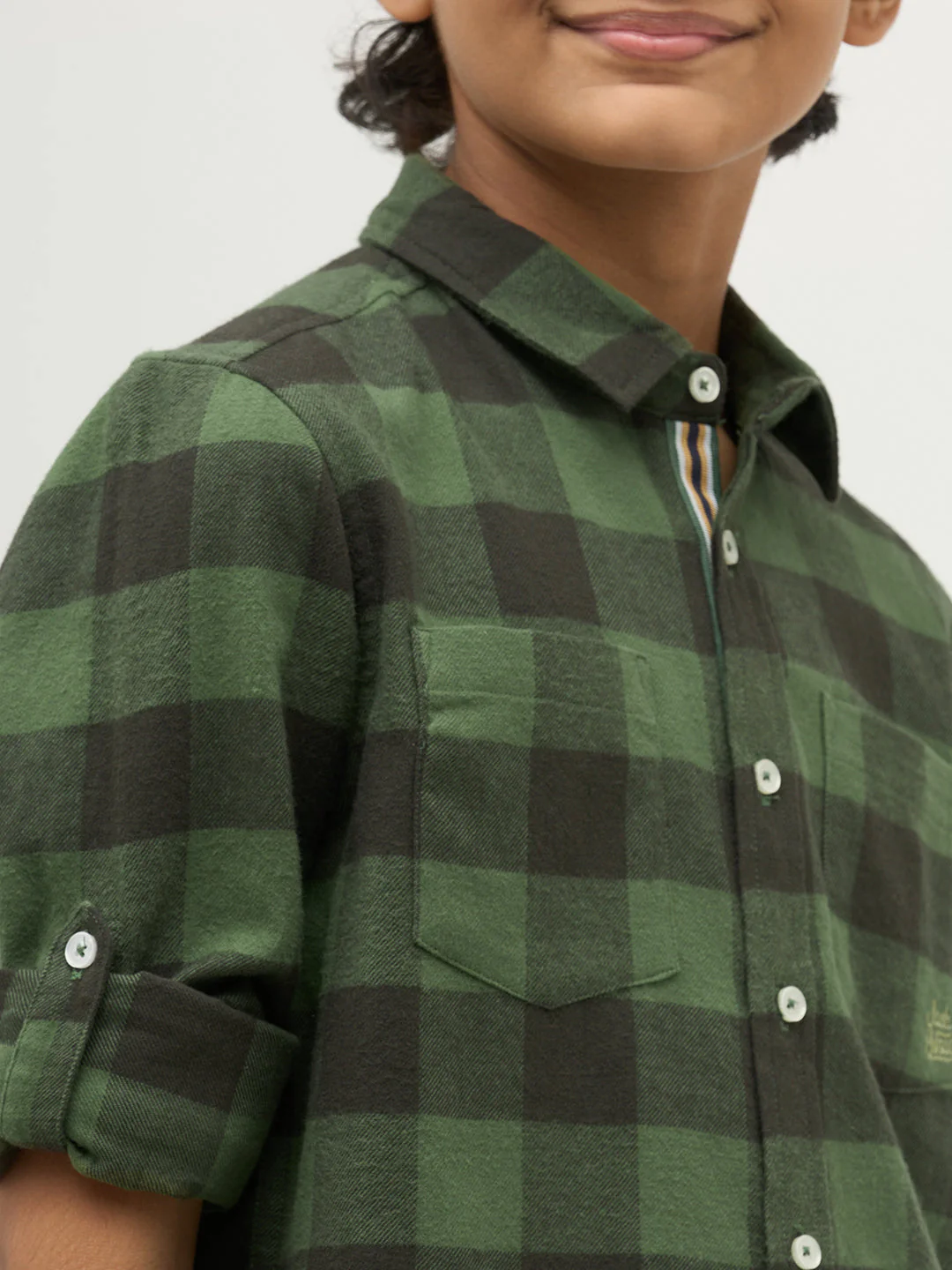 Boys Regular Fit Check Shirt - Green - Image 6
