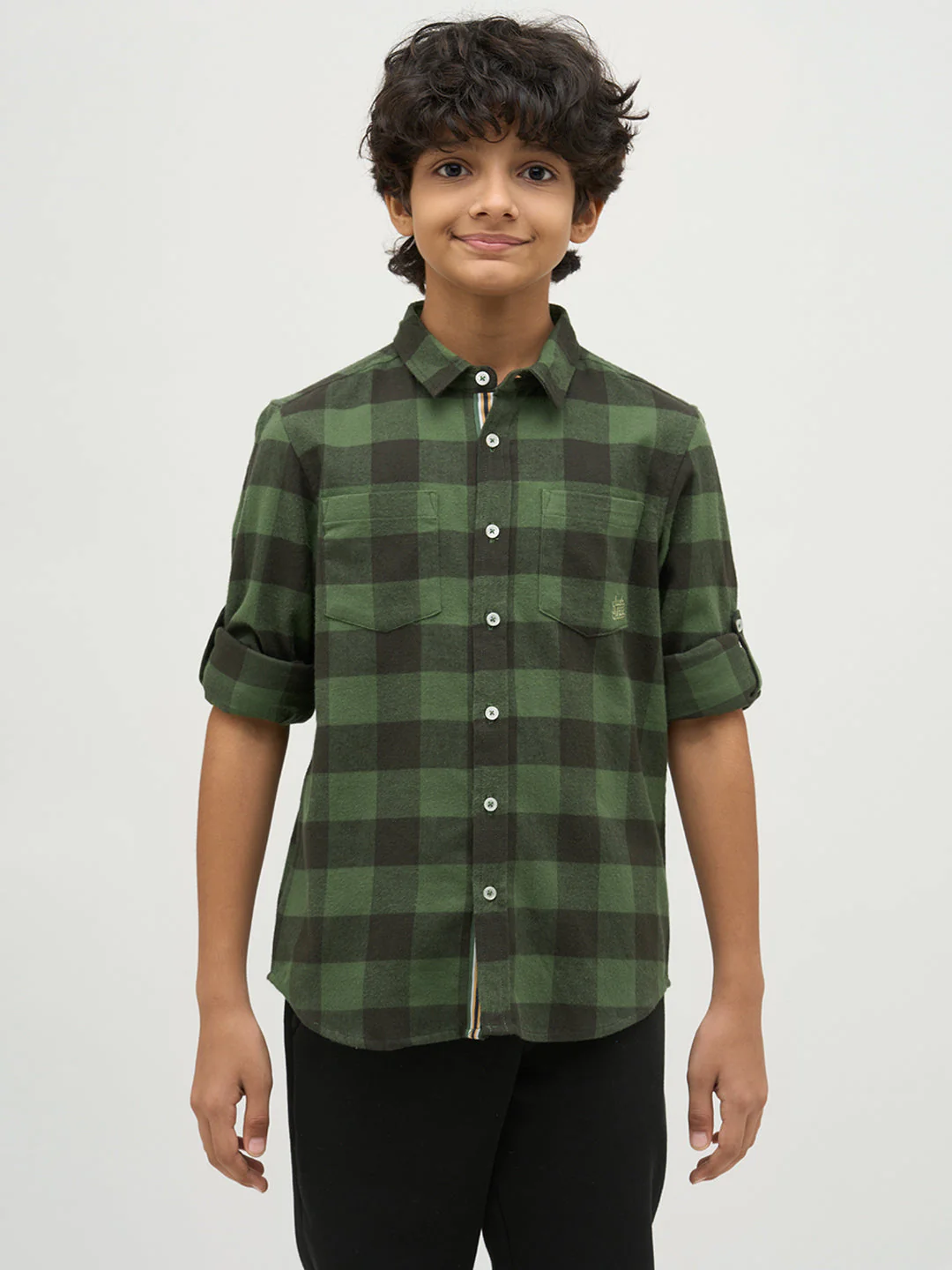 Boys Regular Fit Check Shirt - Green - Image 8