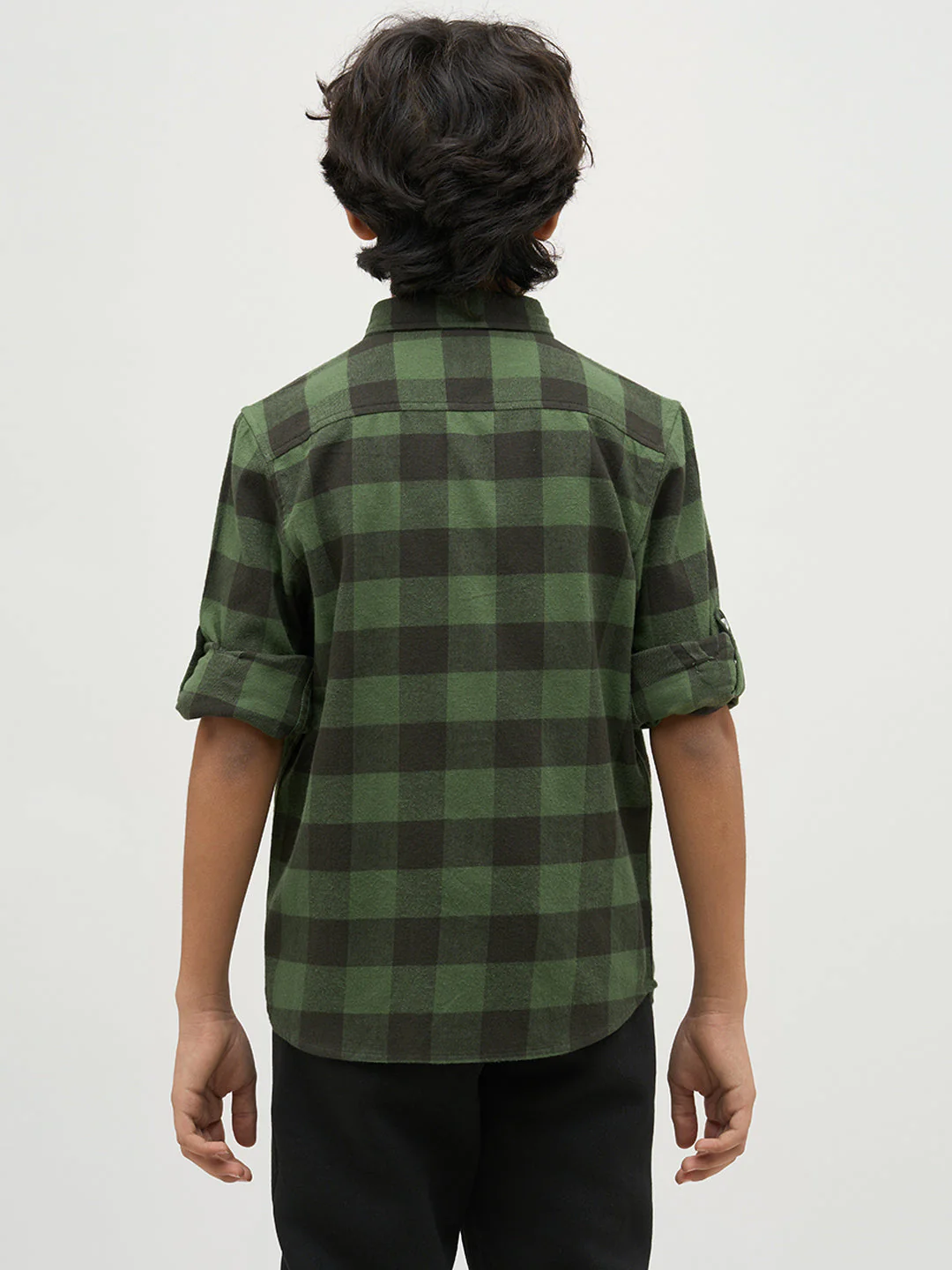 Boys Regular Fit Check Shirt - Green - Image 9
