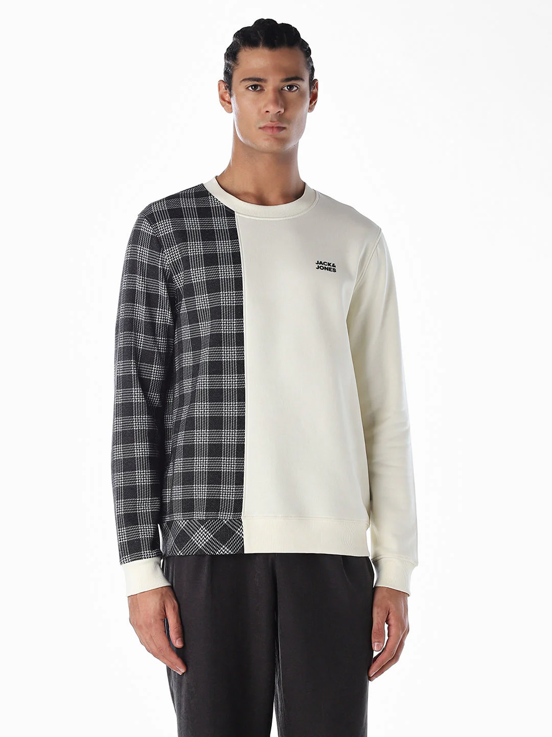White Check Colourblocked Sweatshirt - Image 2