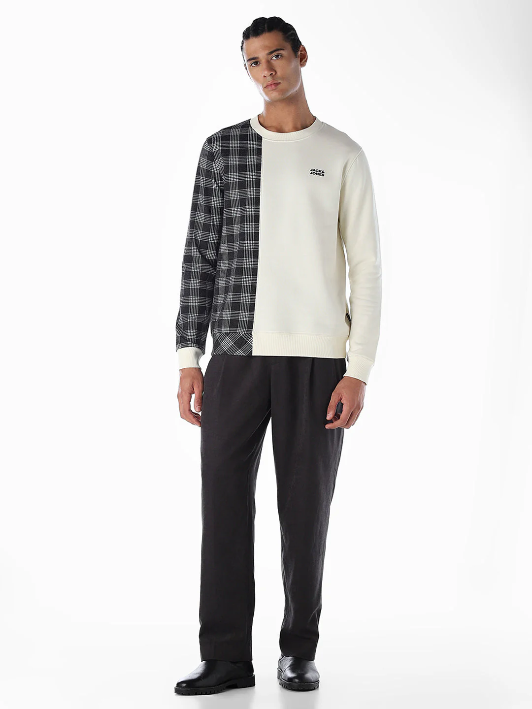 White Check Colourblocked Sweatshirt - Image 6