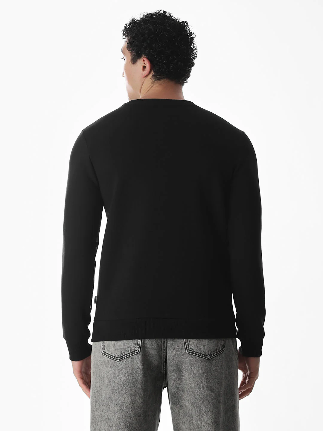 Non-Hooded Printed Sweatshirt - Black - Image 4