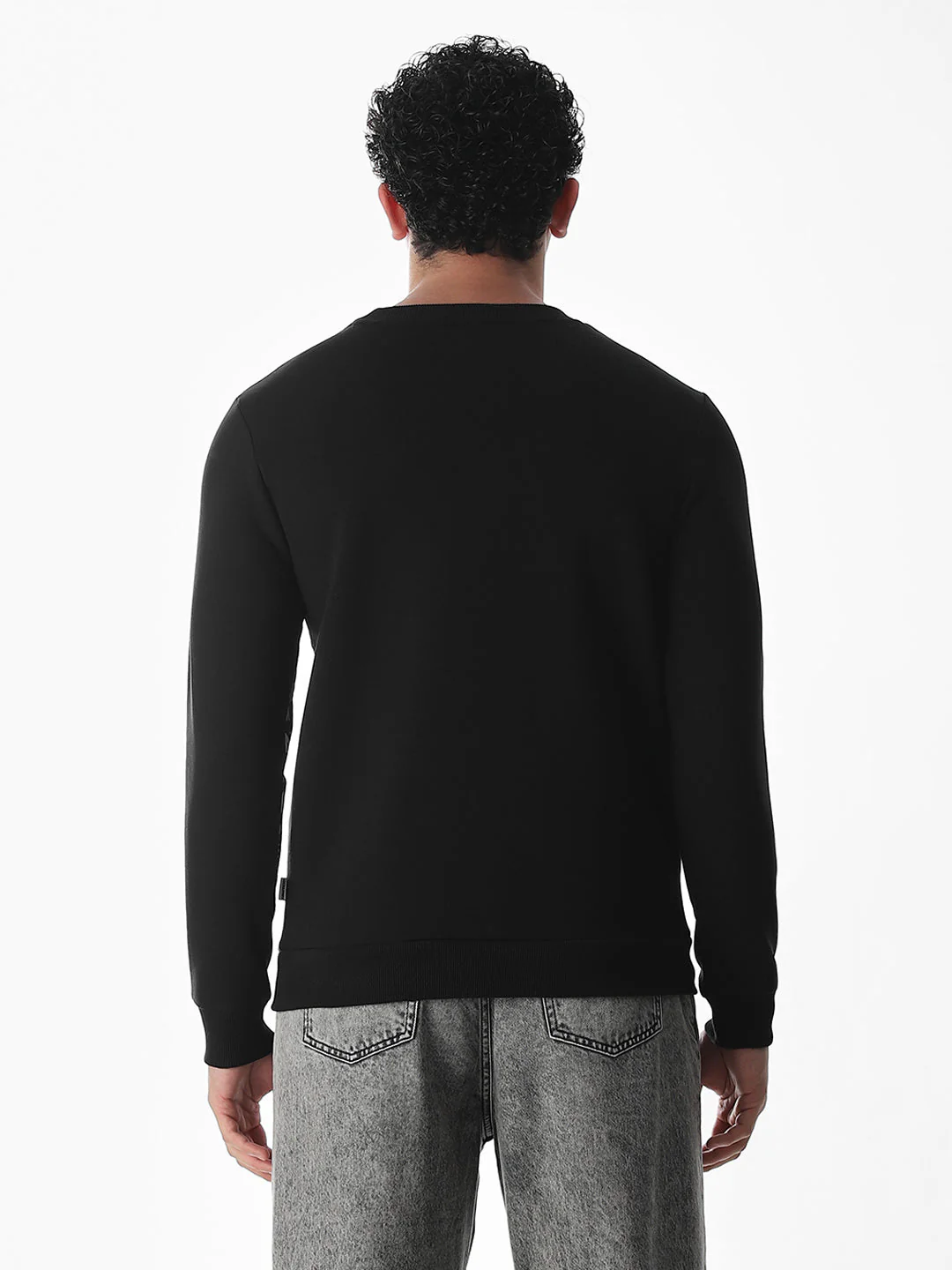 Non-Hooded Printed Sweatshirt - Black - Image 9