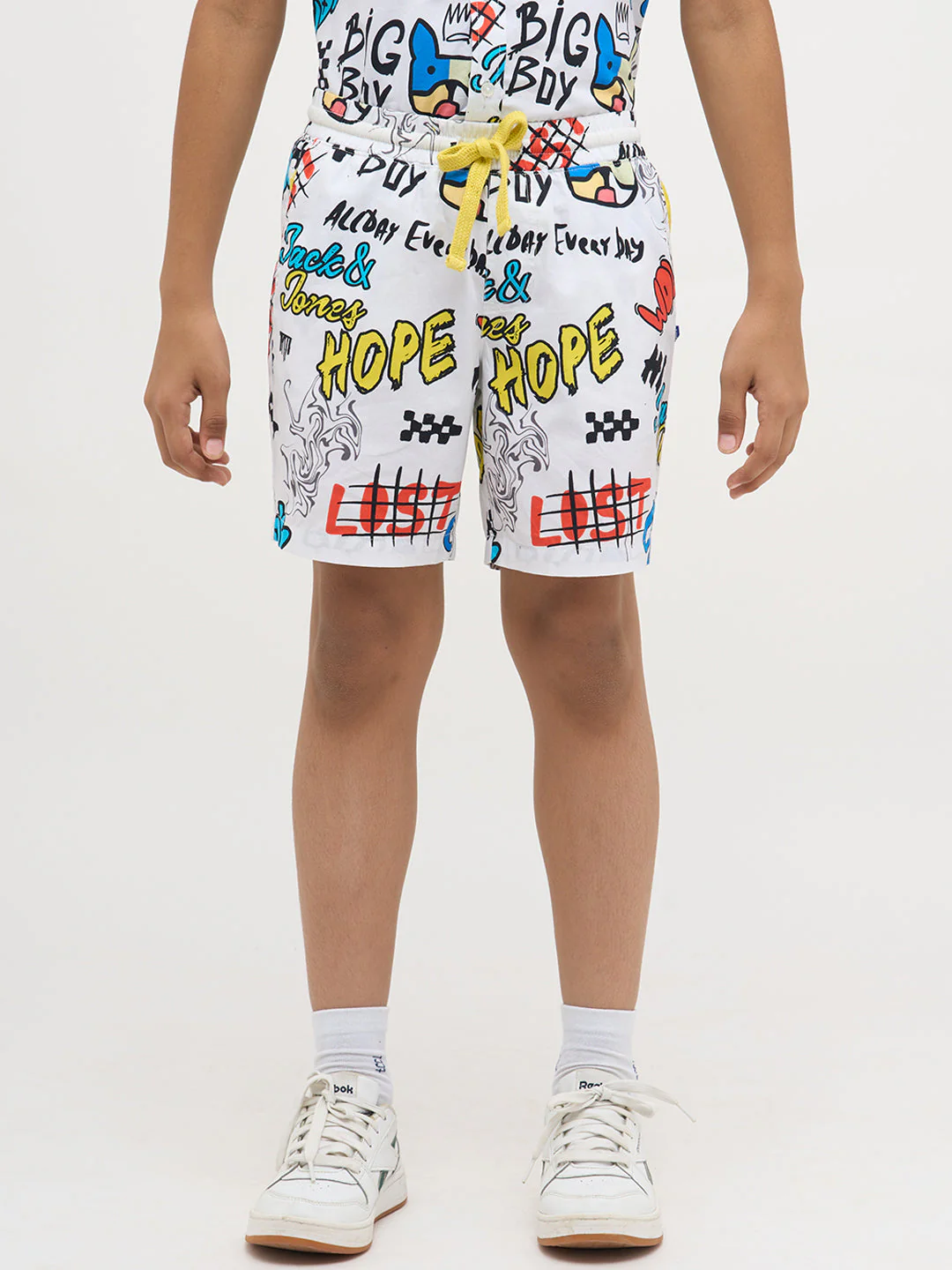 White Cotton Printed Shorts - Image 8