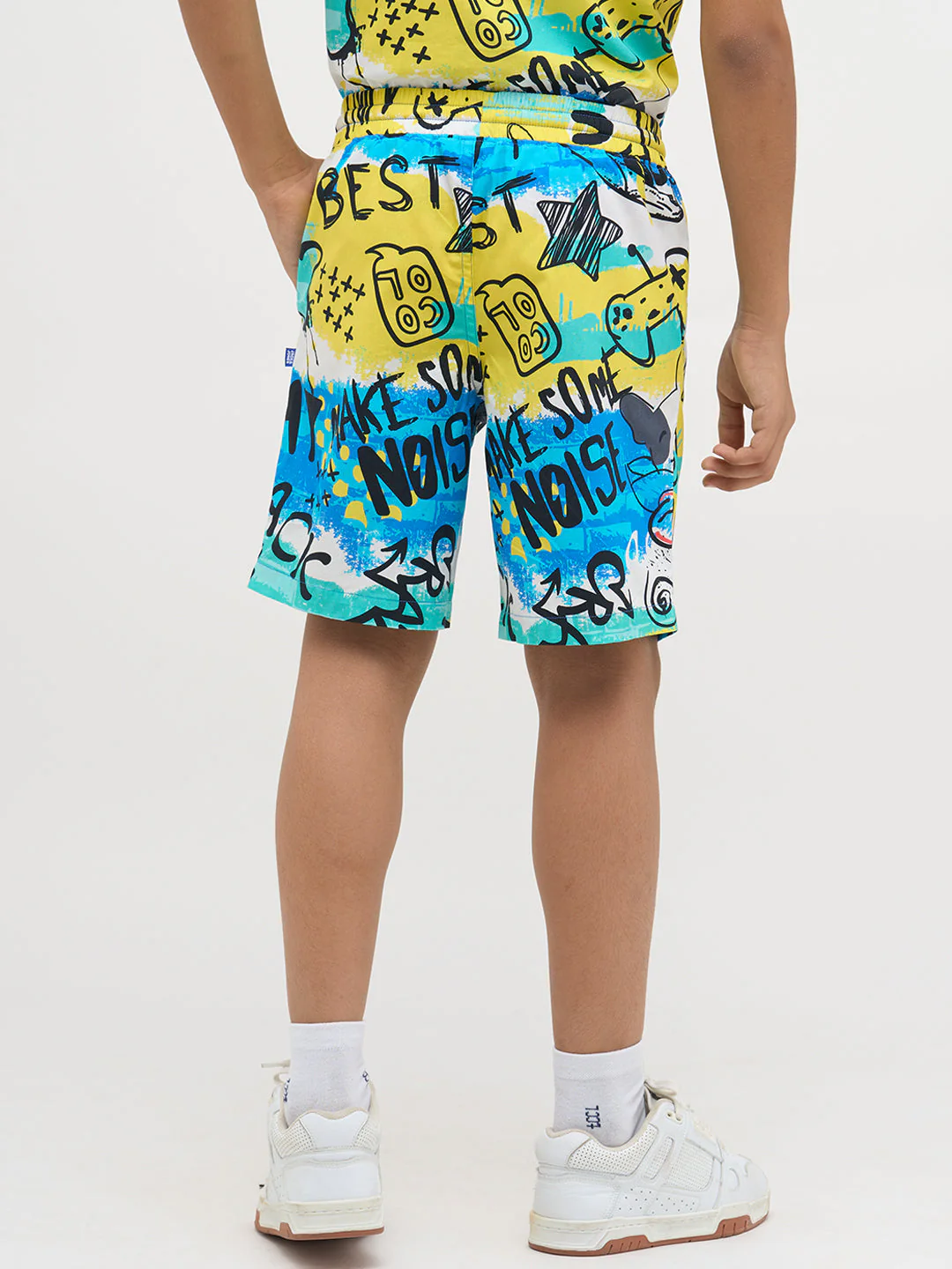 Blue Printed Cotton Shorts - Image 4