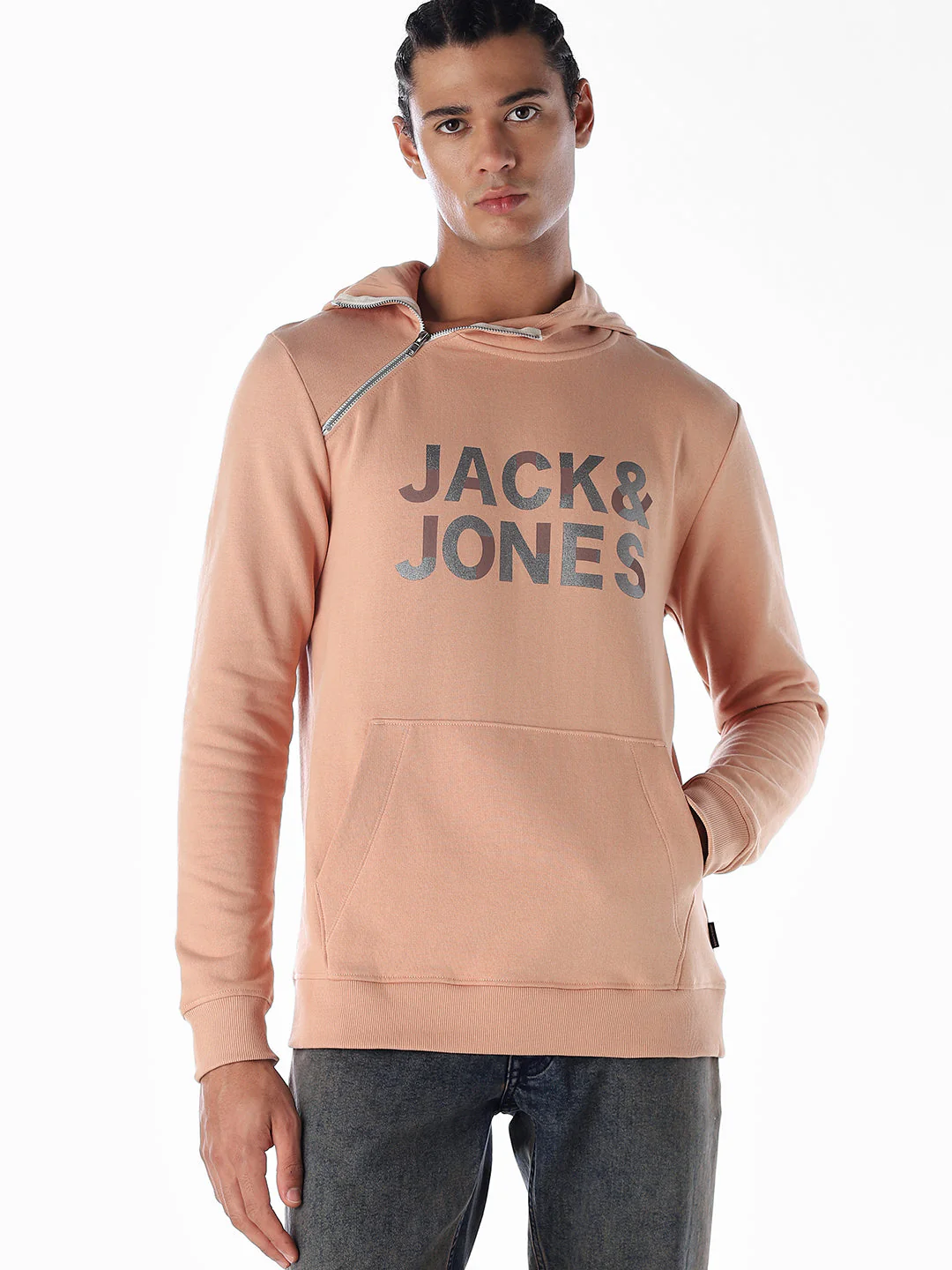 High Neck Logo Print Hoodie