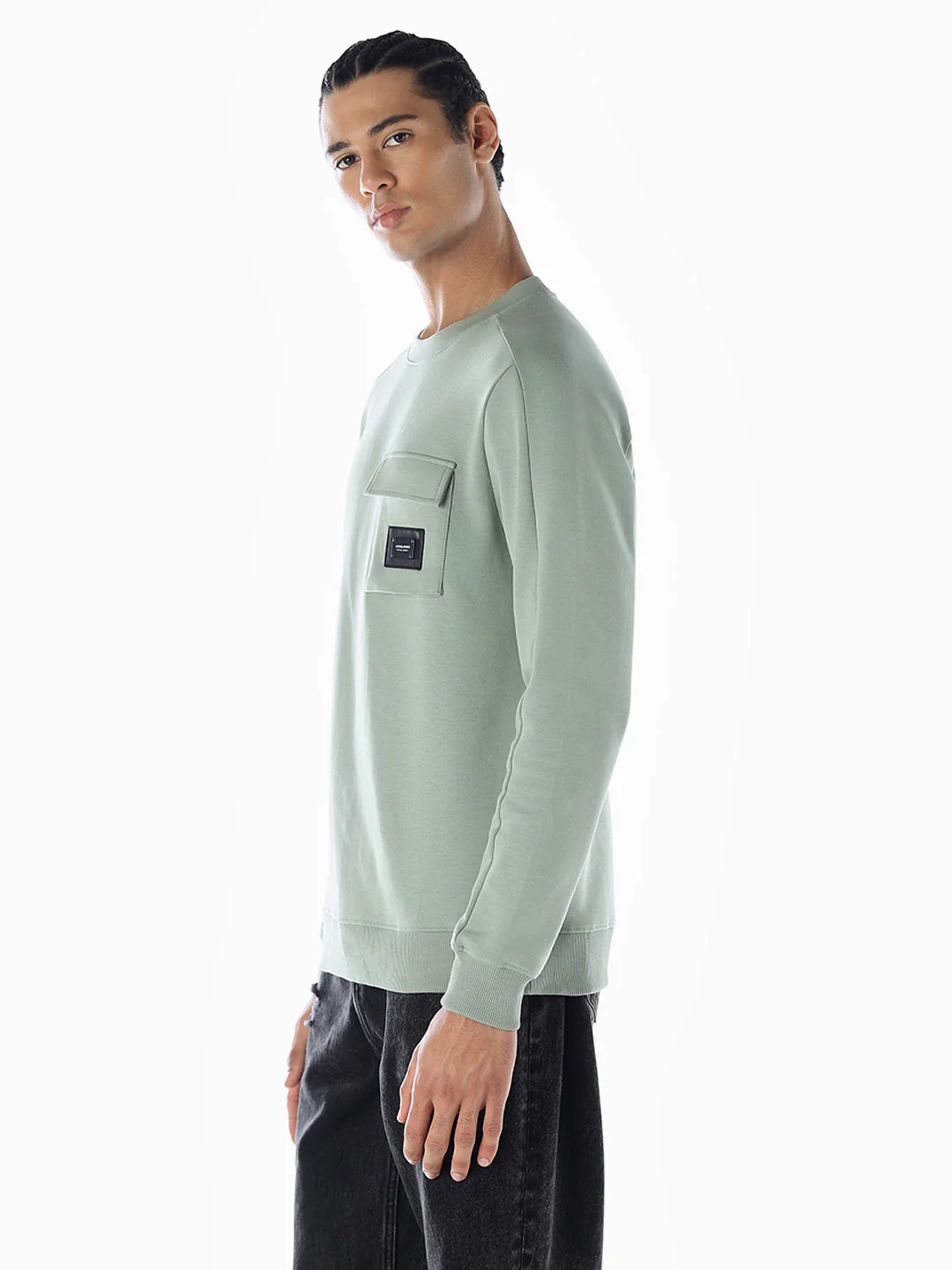 Crew Neck Pocket Detail Sweatshirt - Image 3