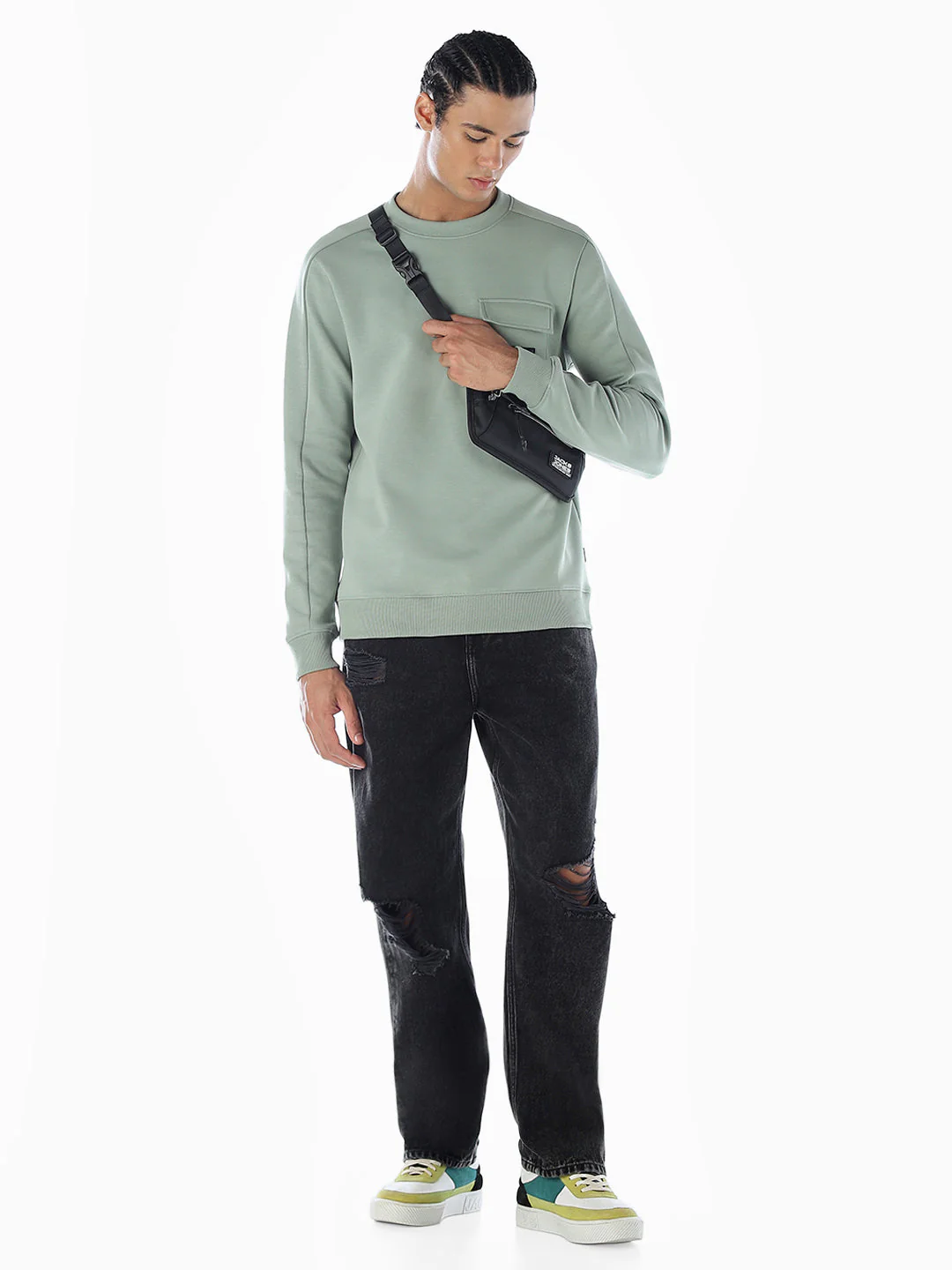 Crew Neck Pocket Detail Sweatshirt - Image 6