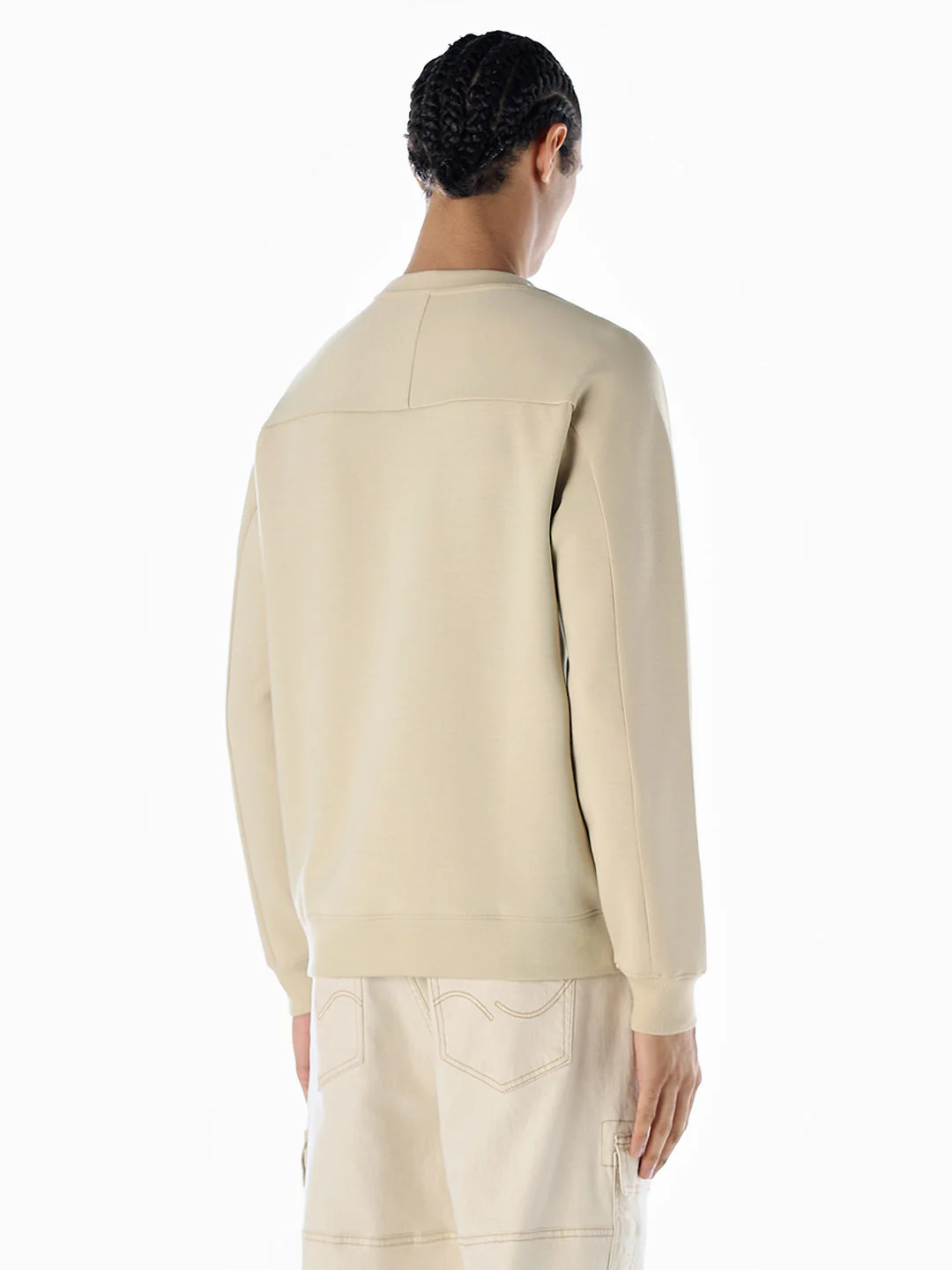 Crew Neck Pocket Detail Sweatshirt - Beige - Image 4