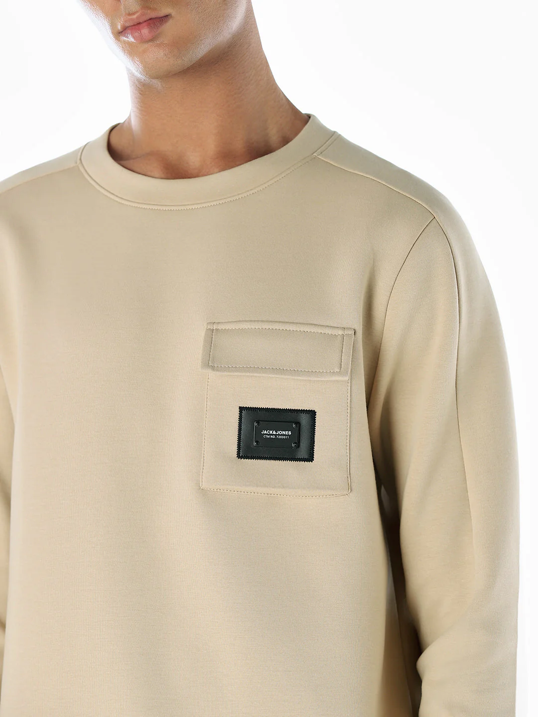 Crew Neck Pocket Detail Sweatshirt - Beige - Image 5
