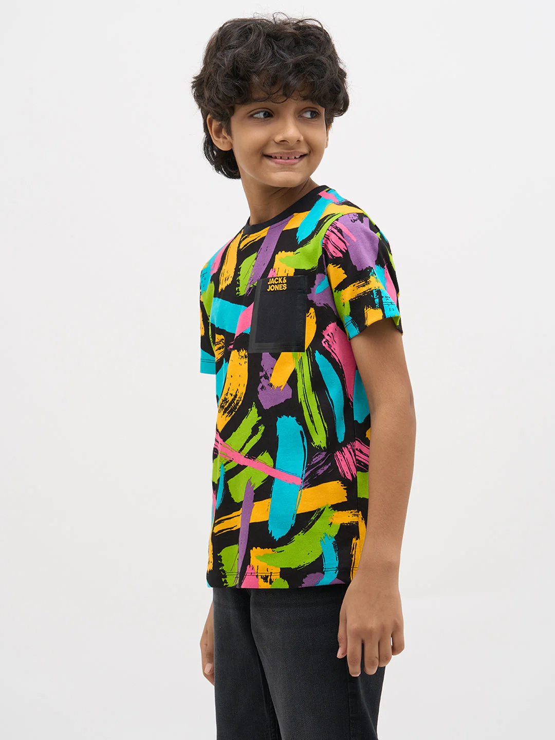 Black Abstract Print Cotton T-Shirt - Image 3