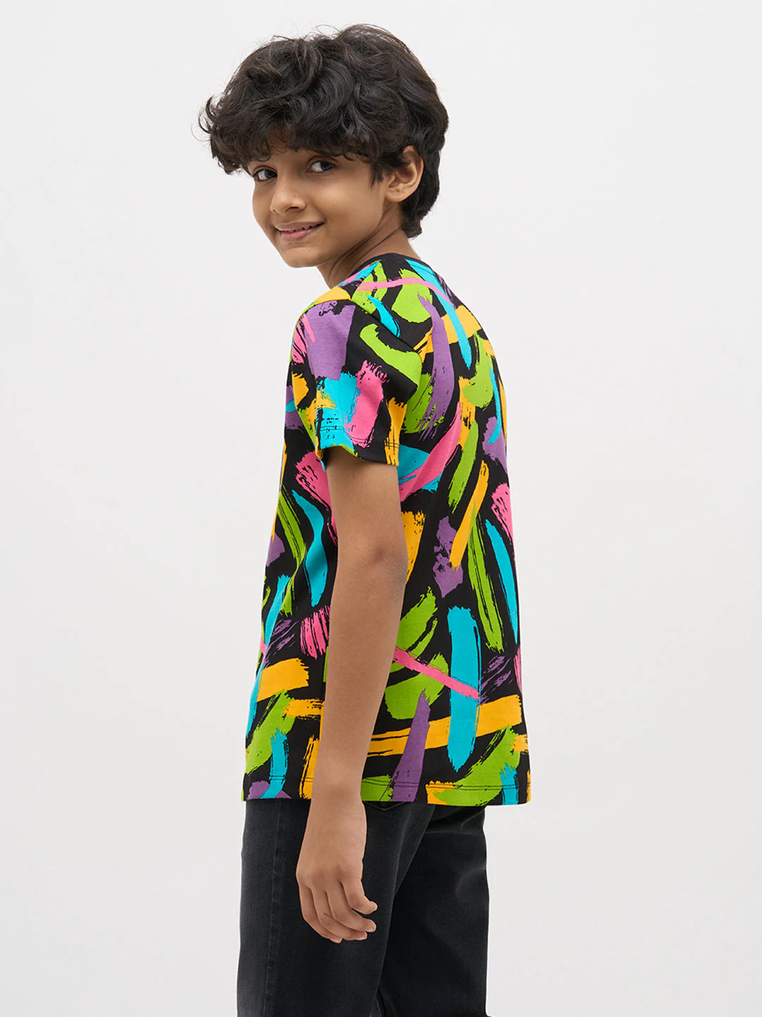 Black Abstract Print Cotton T-Shirt - Image 4