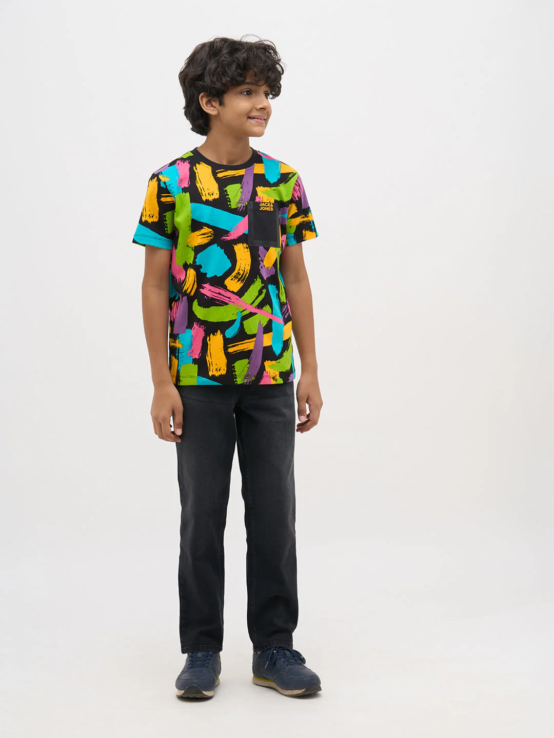 Black Abstract Print Cotton T-Shirt - Image 5