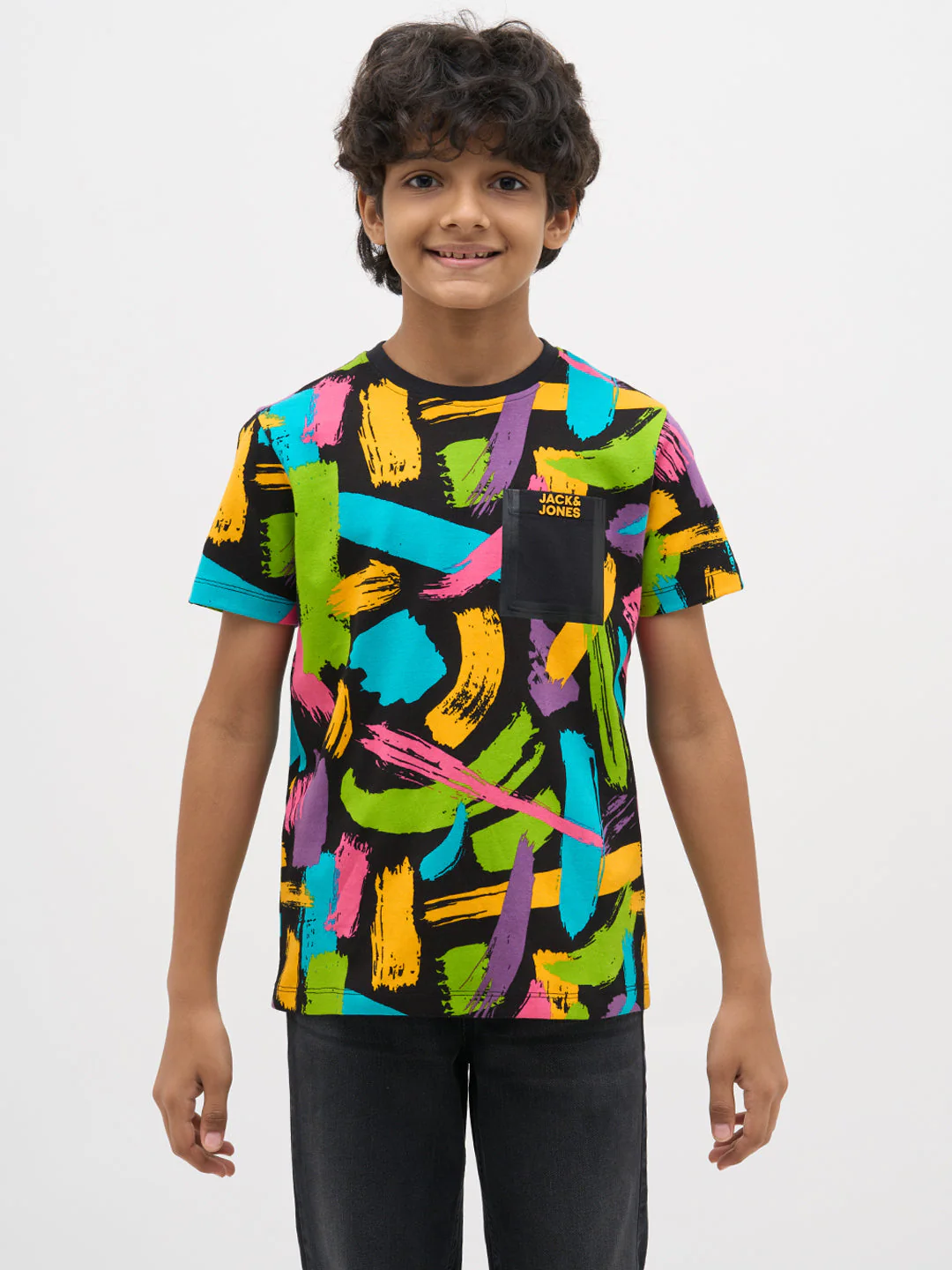 Black Abstract Print Cotton T-Shirt - Image 8