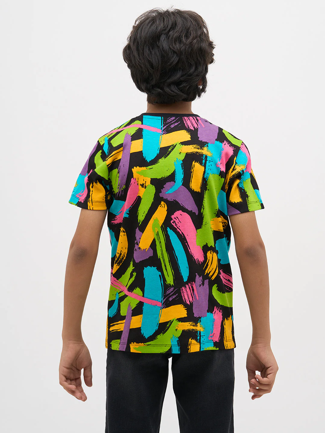 Black Abstract Print Cotton T-Shirt - Image 9