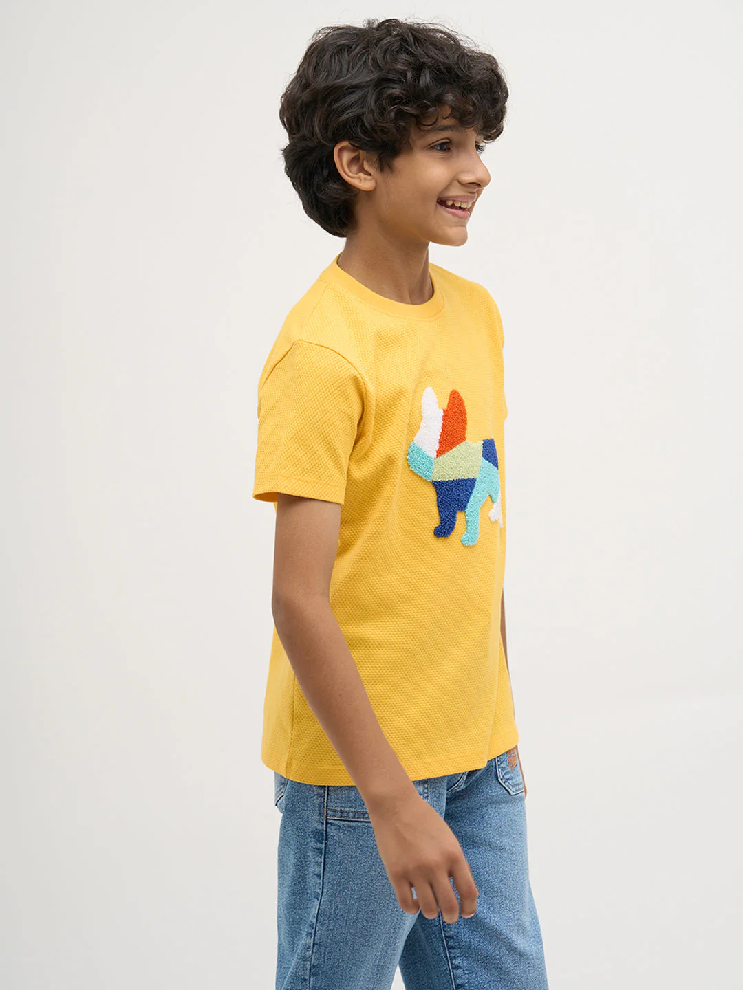 Yellow Embroidered Dog Print T-Shirt - Image 3