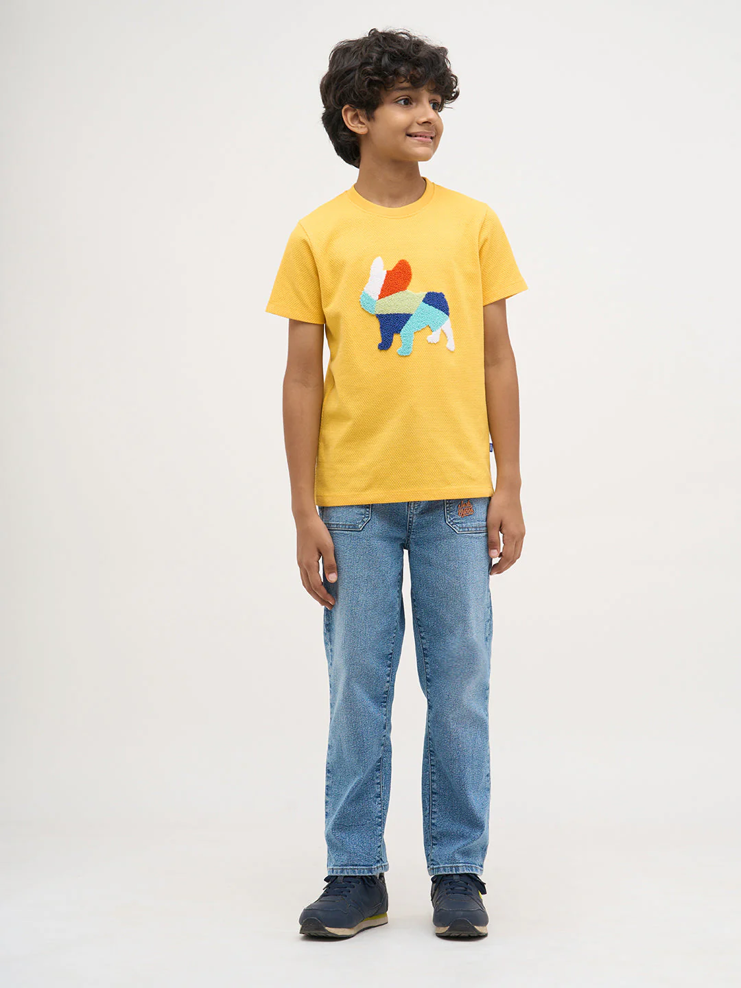 Yellow Embroidered Dog Print T-Shirt - Image 5