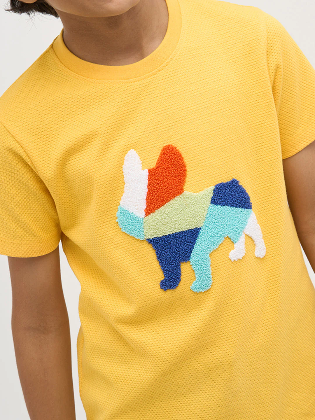 Yellow Embroidered Dog Print T-Shirt - Image 6