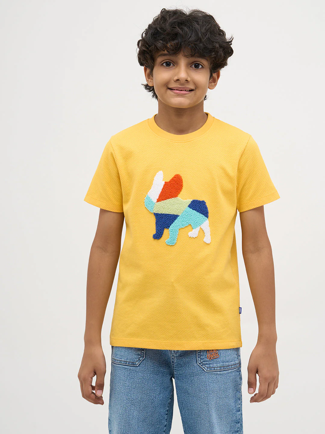 Yellow Embroidered Dog Print T-Shirt - Image 8