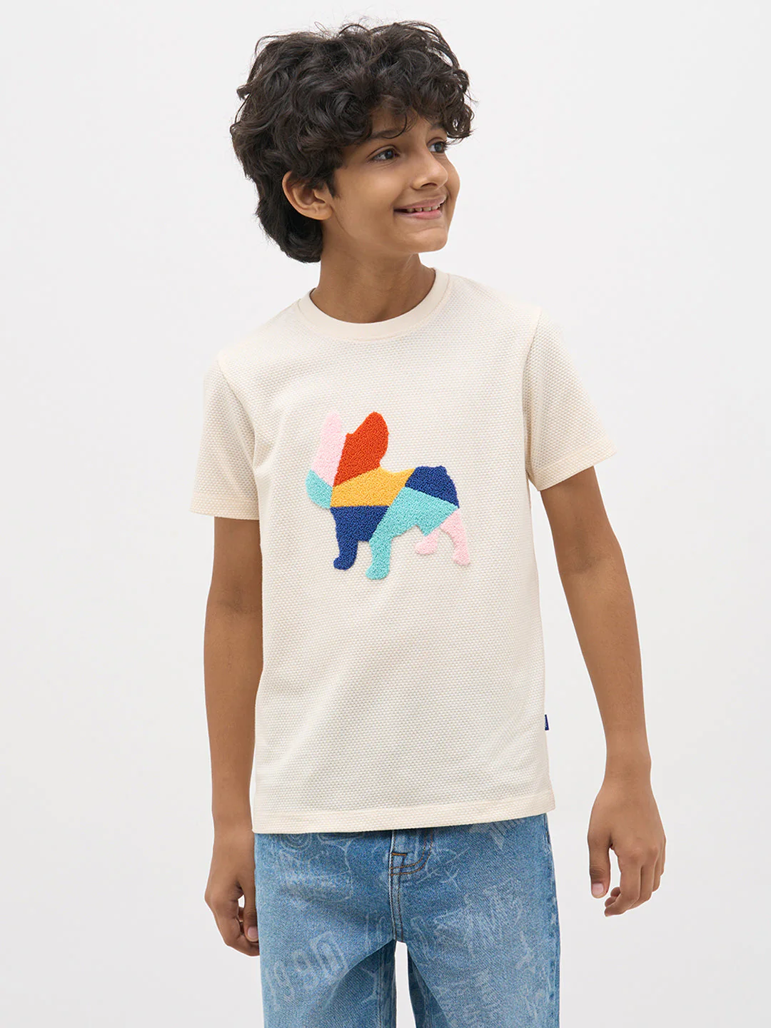 White Embroidered Dog Print T-Shirt - Image 2