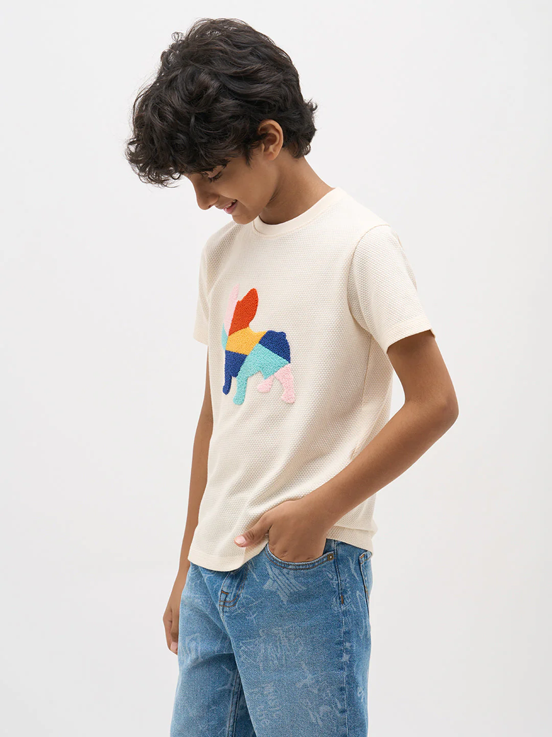 White Embroidered Dog Print T-Shirt - Image 3