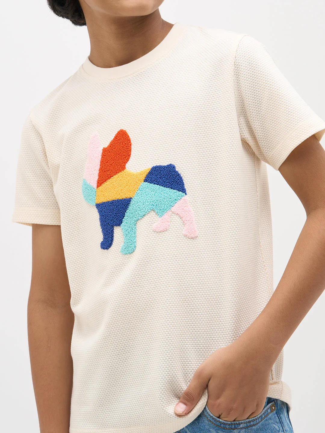 White Embroidered Dog Print T-Shirt - Image 6