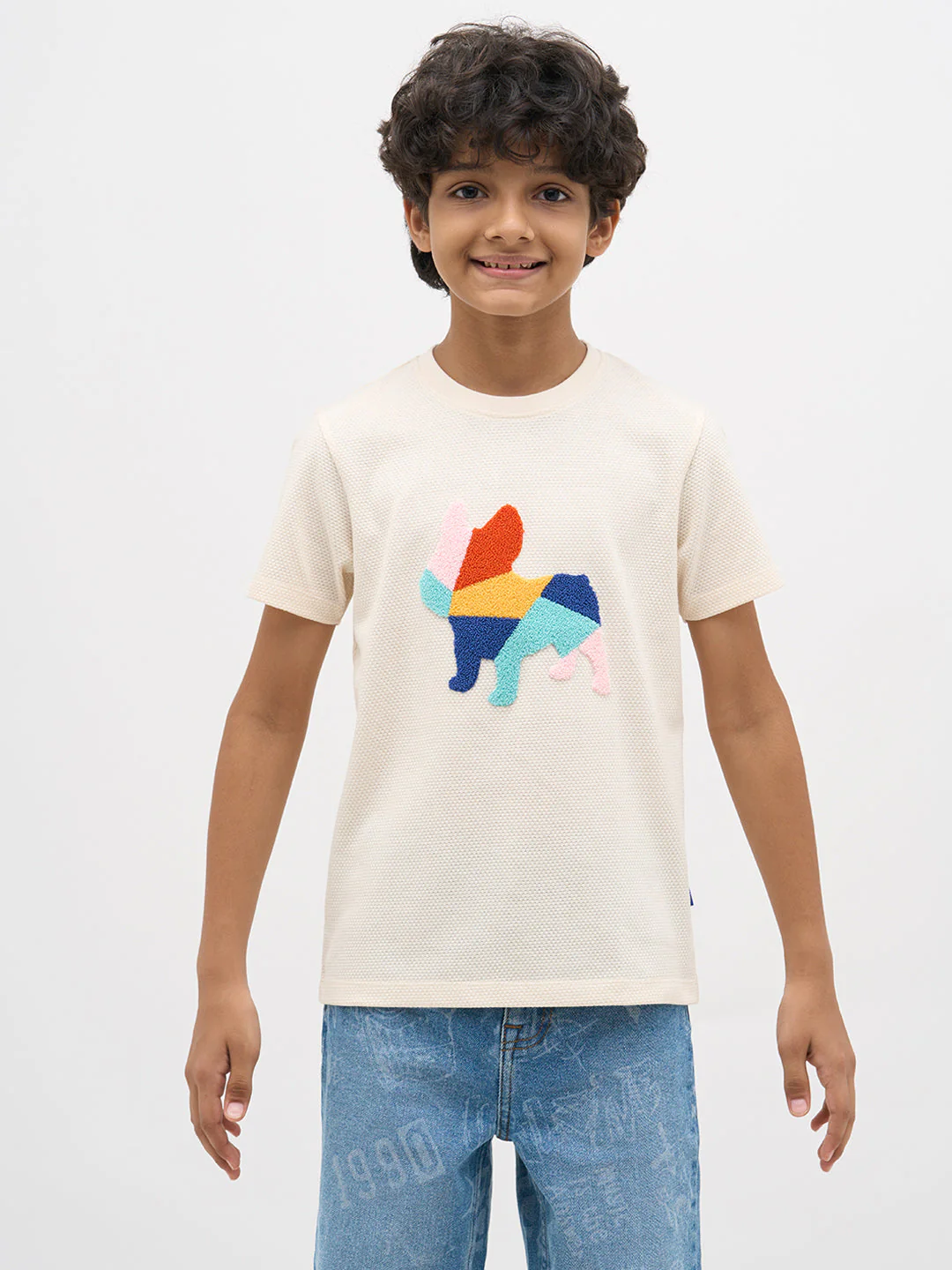 White Embroidered Dog Print T-Shirt - Image 8