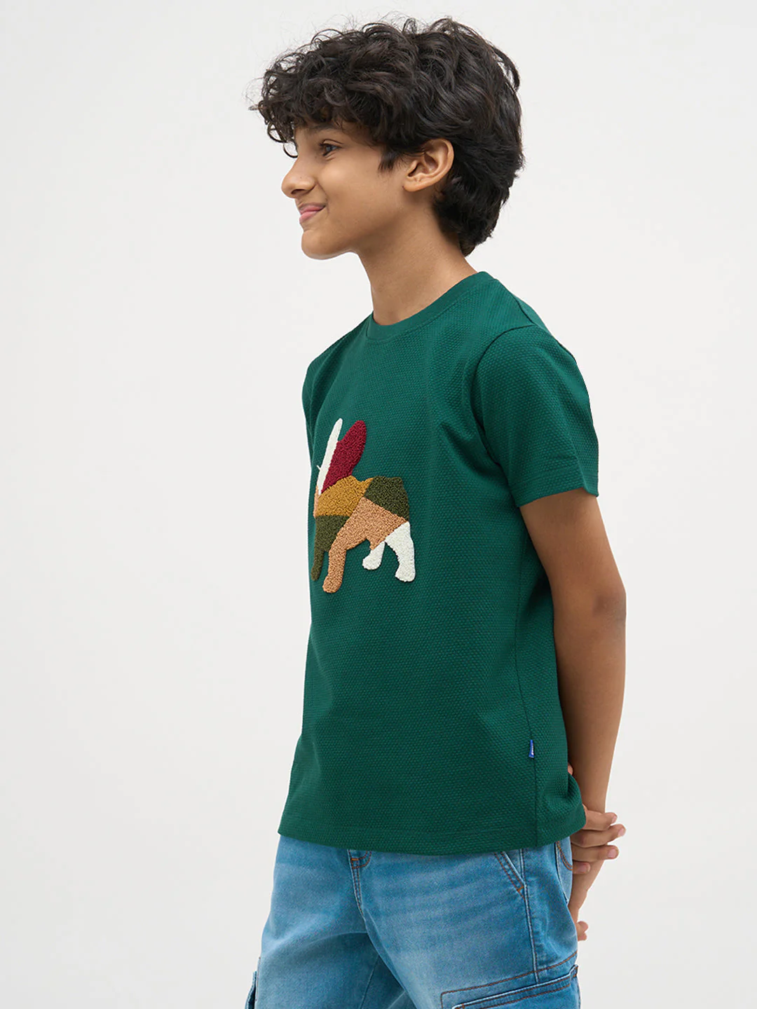 Green Embroidered Dog Print T-Shirt - Image 3