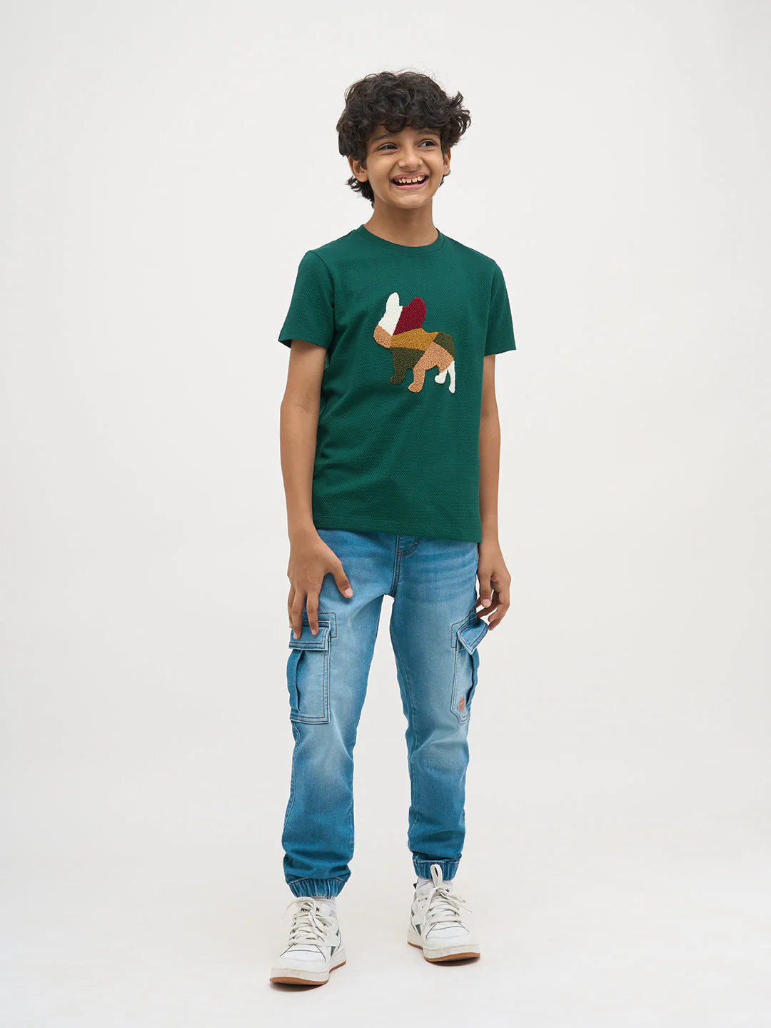 Green Embroidered Dog Print T-Shirt - Image 5