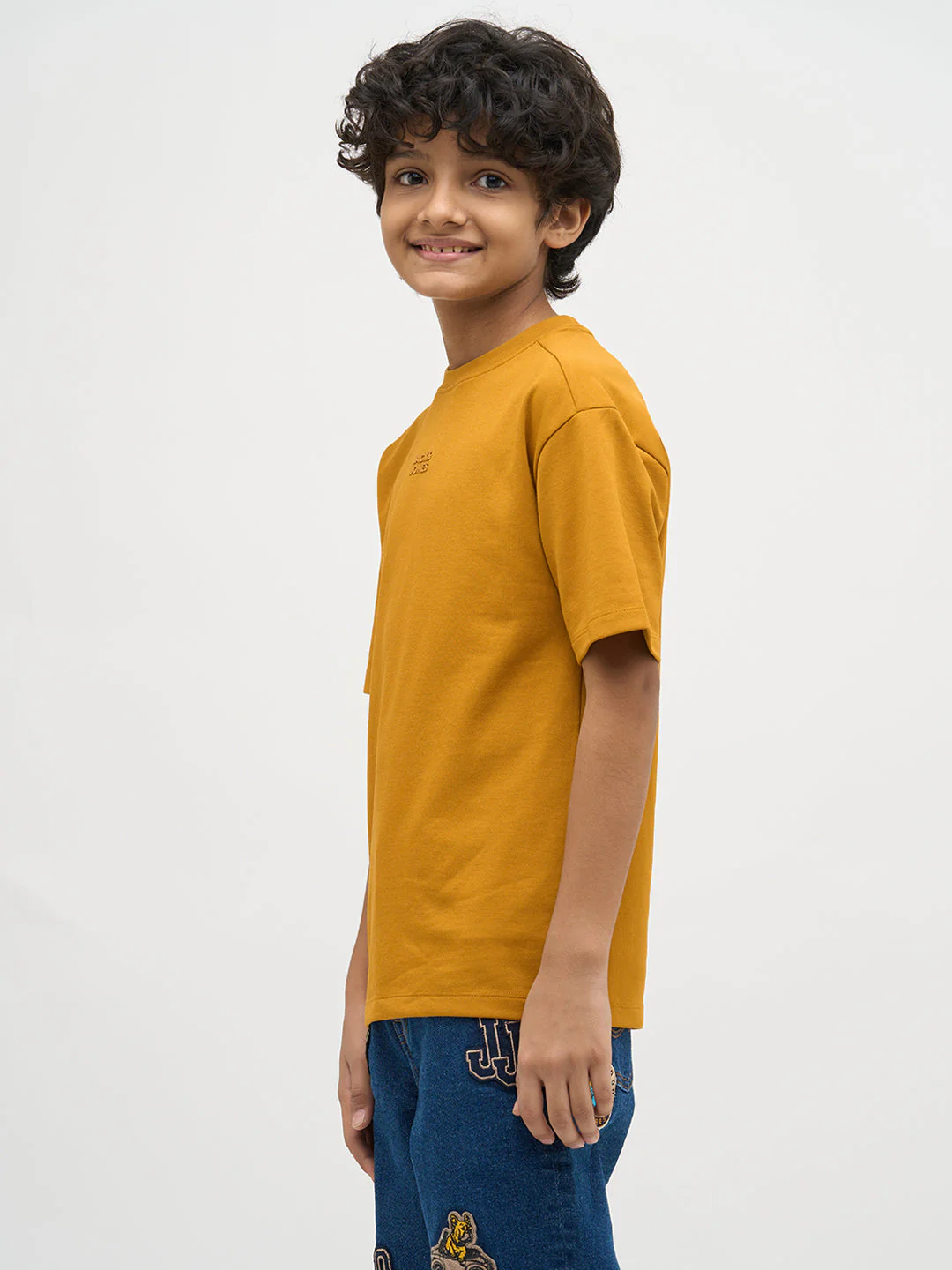 Boys Logo Text Print T-shirt - Mustard - Image 3