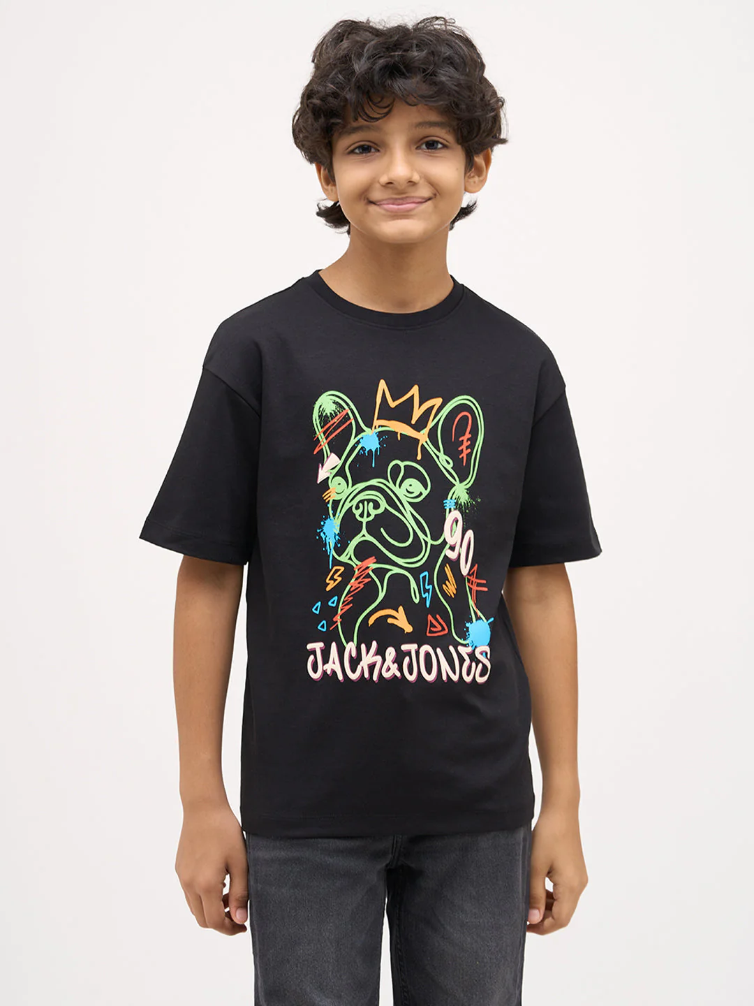 Boys Printed Cotton T-shirt - Black - Image 2