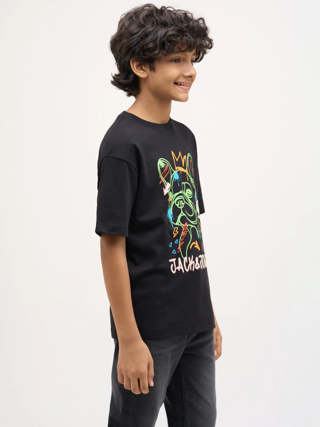 Boys Printed Cotton T-shirt - Black - Image 3