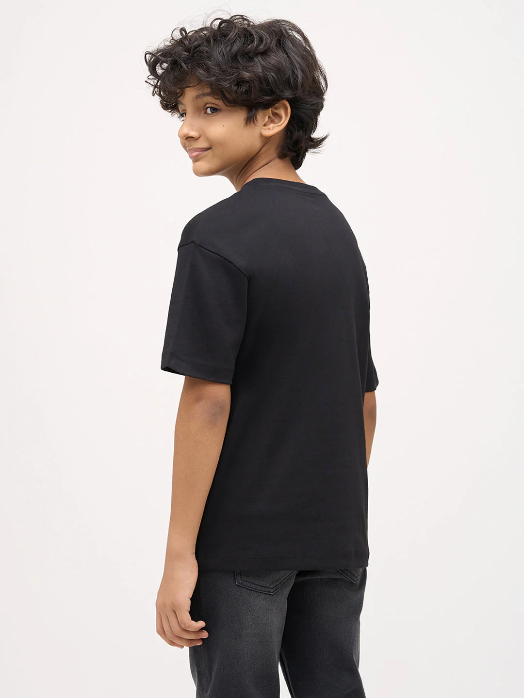 Boys Printed Cotton T-shirt - Black - Image 4