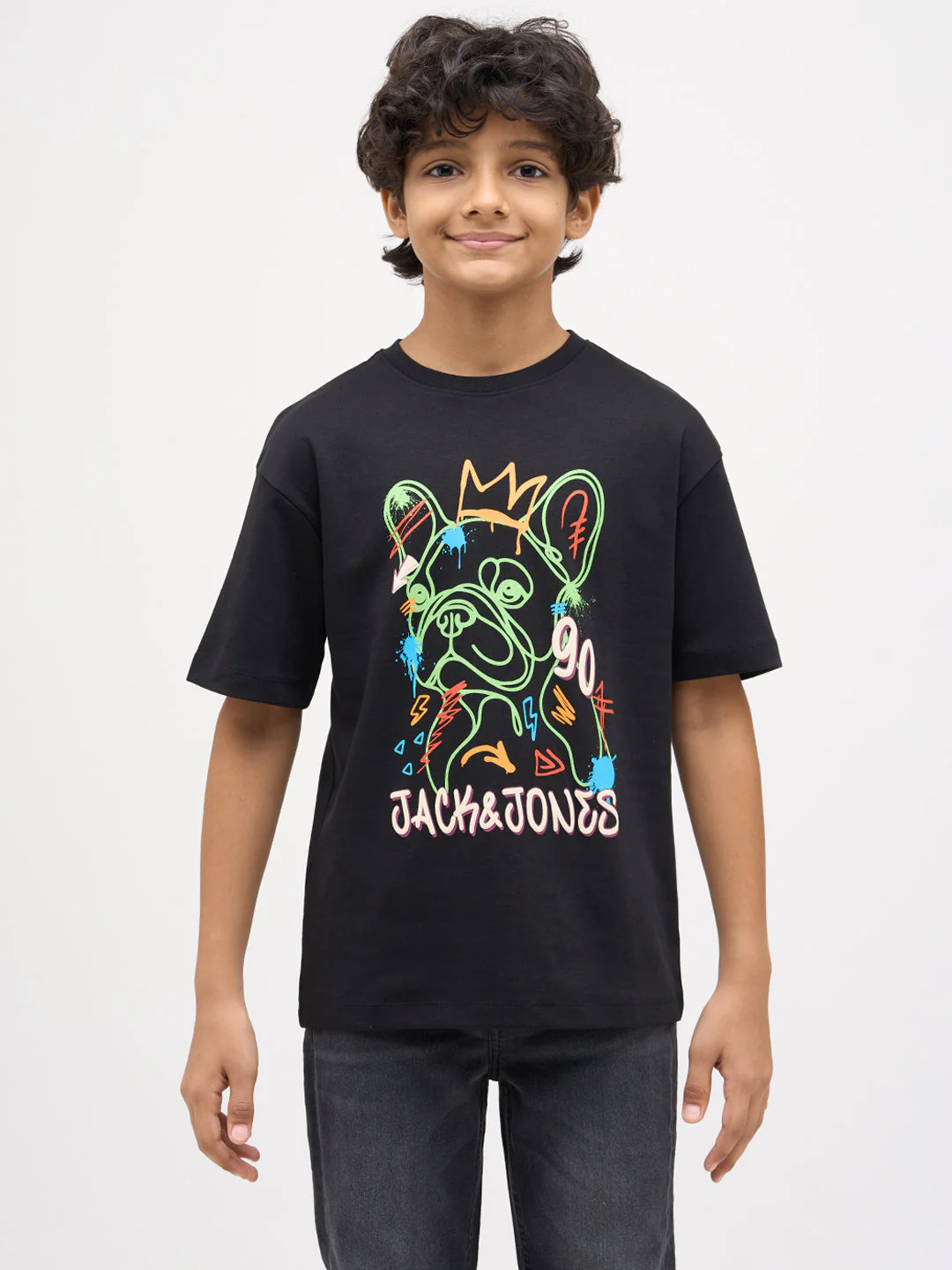 Boys Printed Cotton T-shirt - Black - Image 8