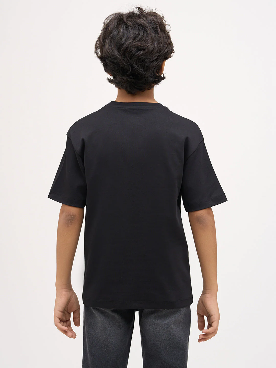 Boys Printed Cotton T-shirt - Black - Image 9