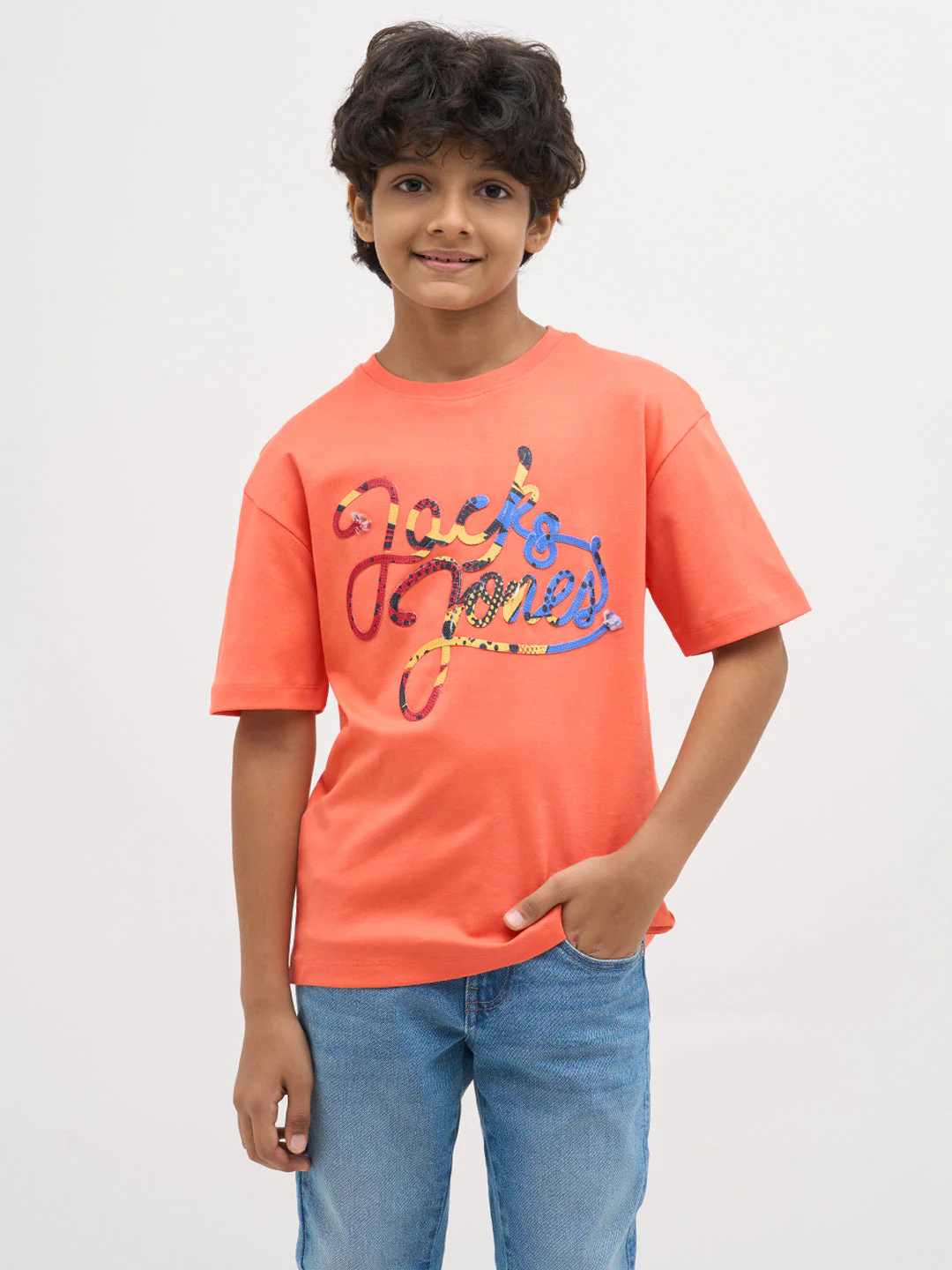Orange Embroidered Cotton T-Shirt - Image 2