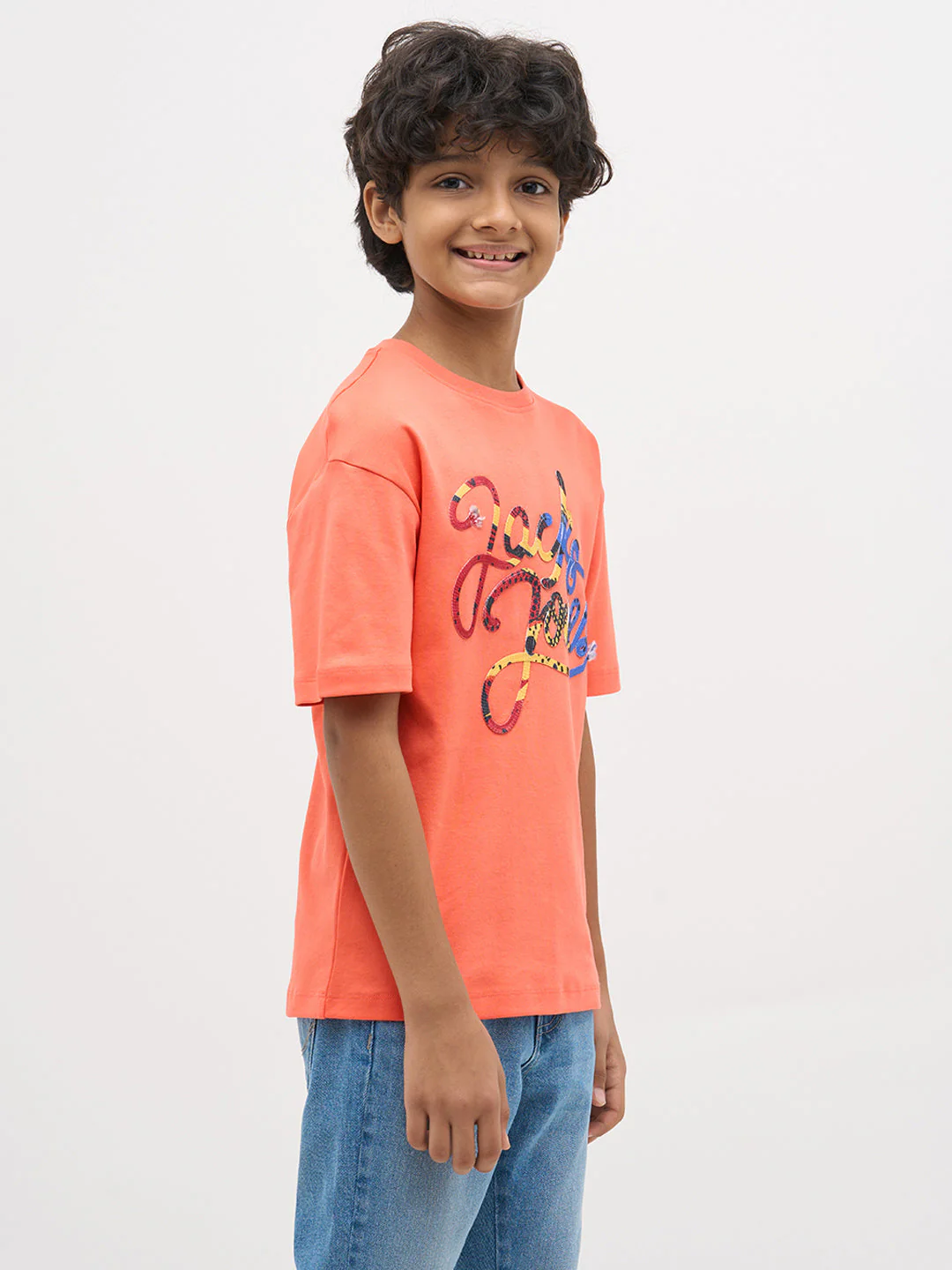 Orange Embroidered Cotton T-Shirt - Image 3