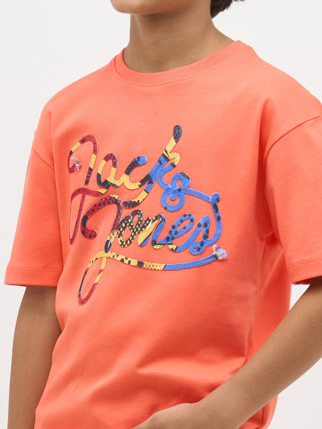 Orange Embroidered Cotton T-Shirt - Image 6