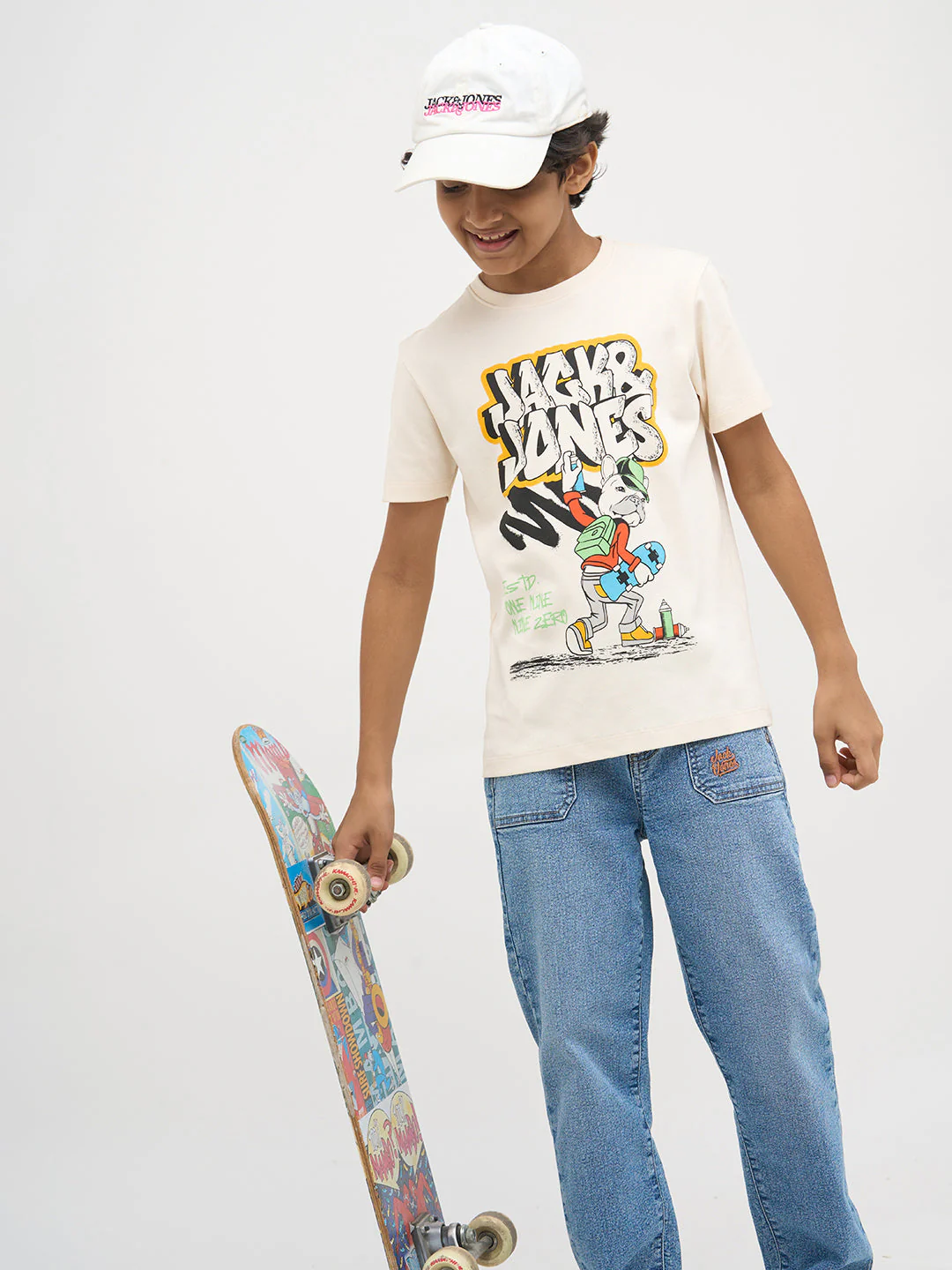 Beige Printed Cotton T-Shirt