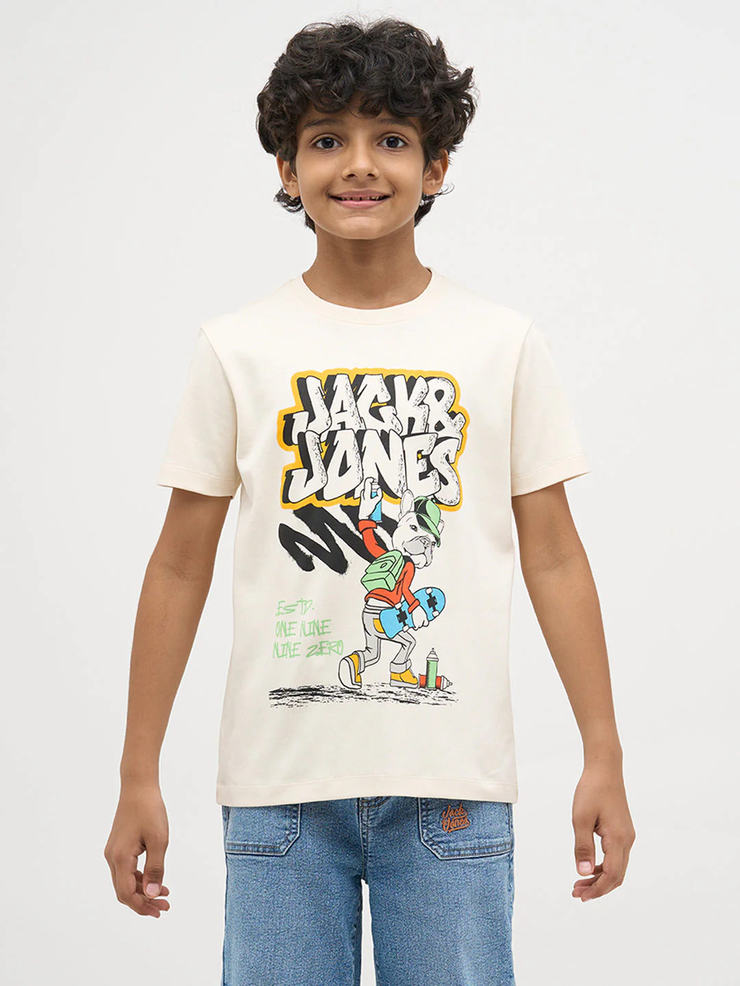 Beige Printed Cotton T-Shirt - Image 8