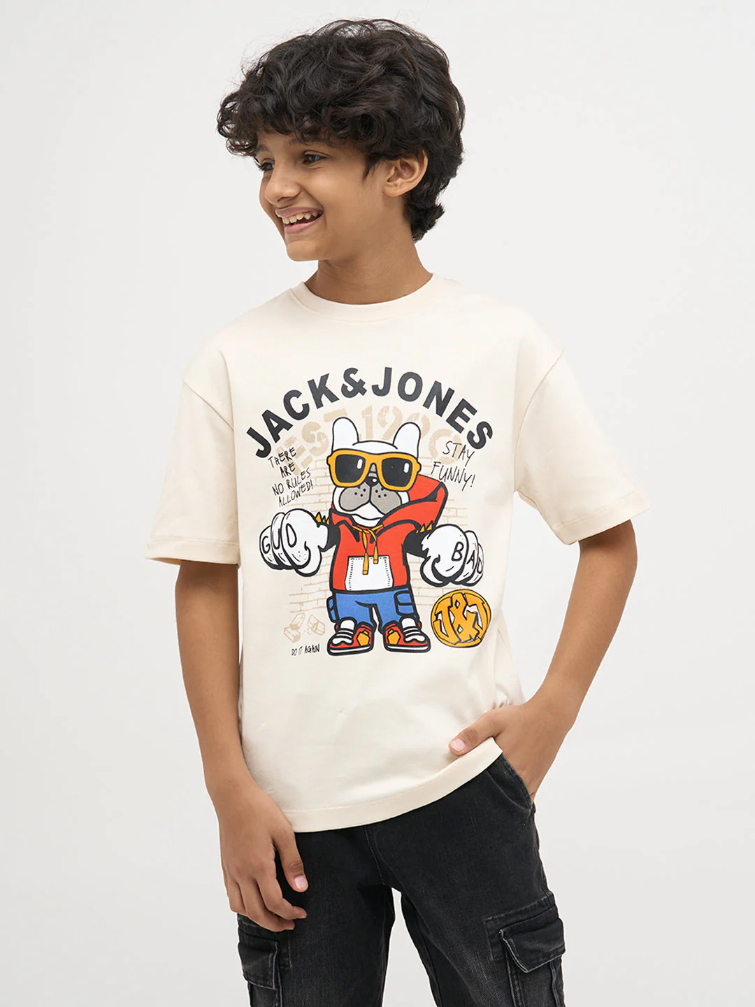 Cream Doggo Print Cotton T-Shirt - Image 2